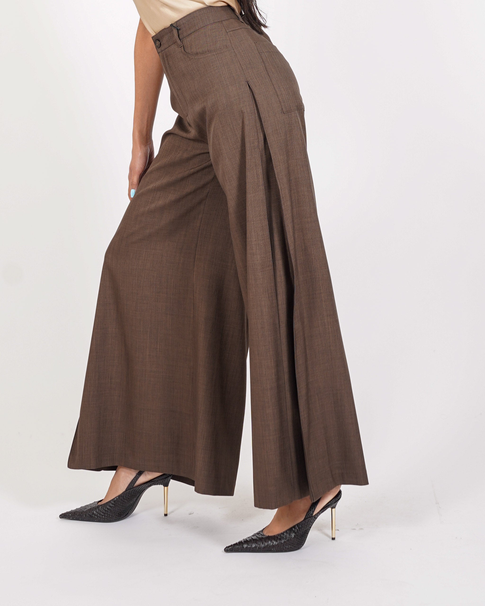 Pantaloni palazzo vita alta gamba larga in ecofibra - Numerica