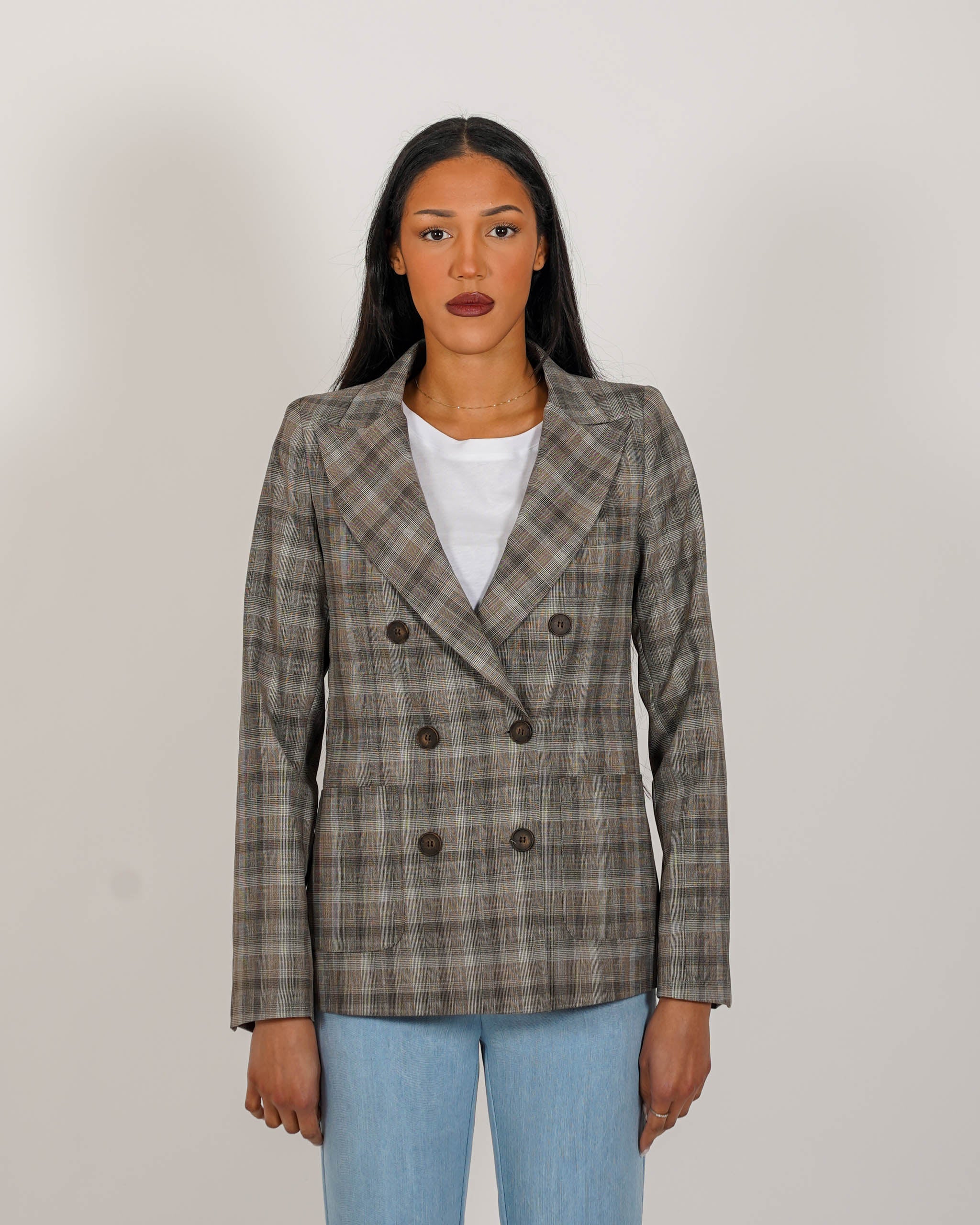 Giacca doppio petto con sei bottoni in stampa check - Di Caprio