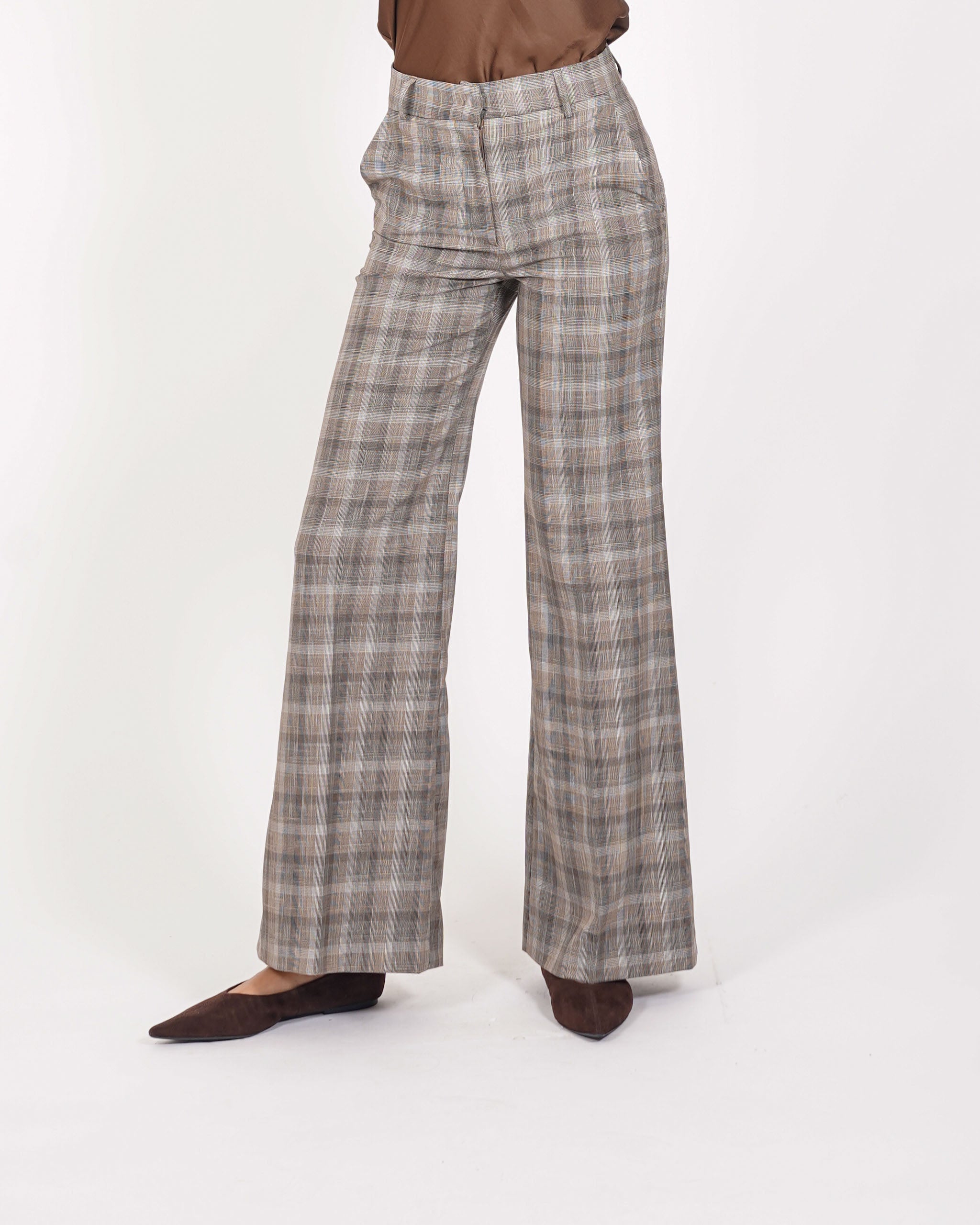 Pantaloni palazzo vita alta stampa check - Roberts