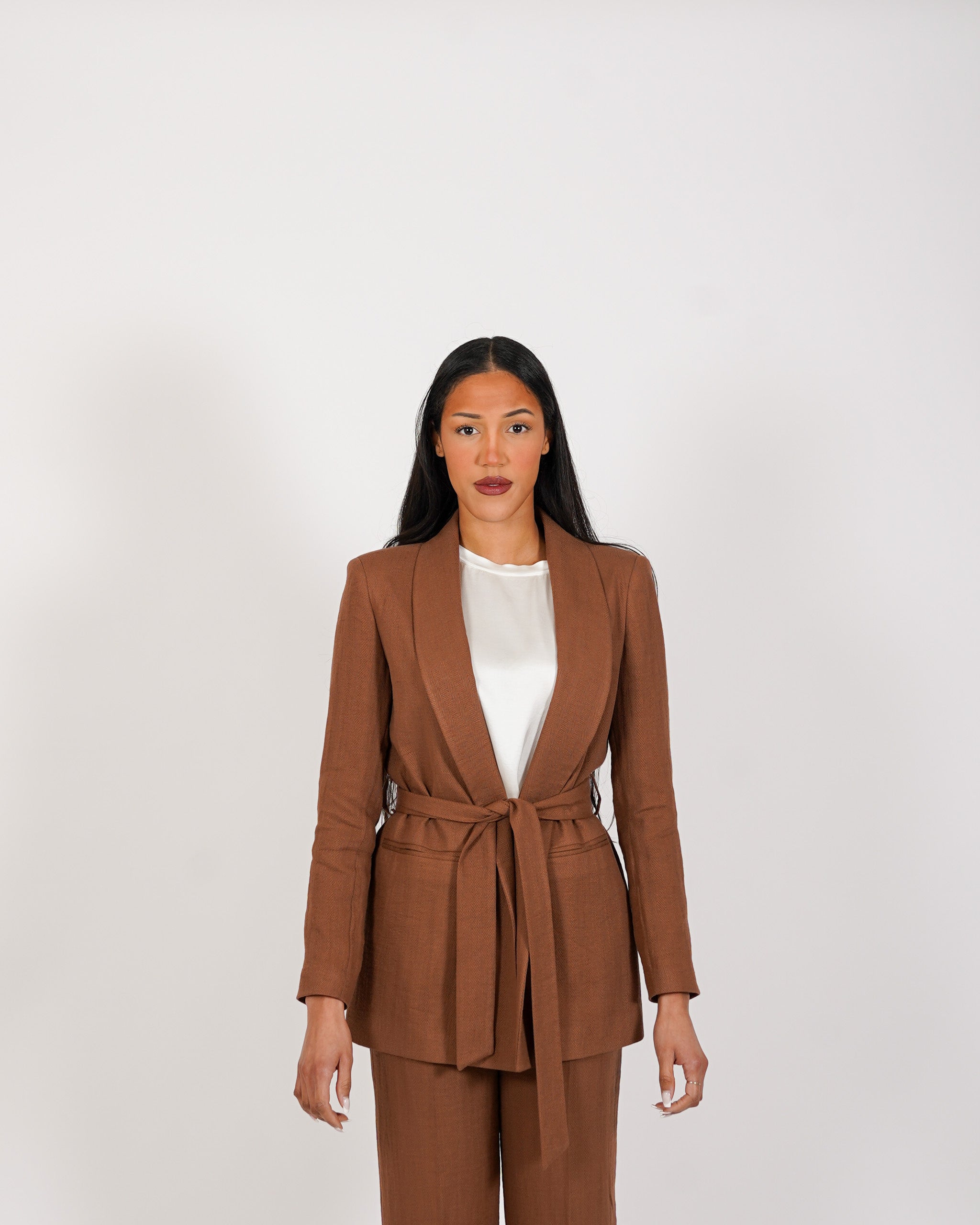 Giacca sciallata con cintura in mano lino - Biferno