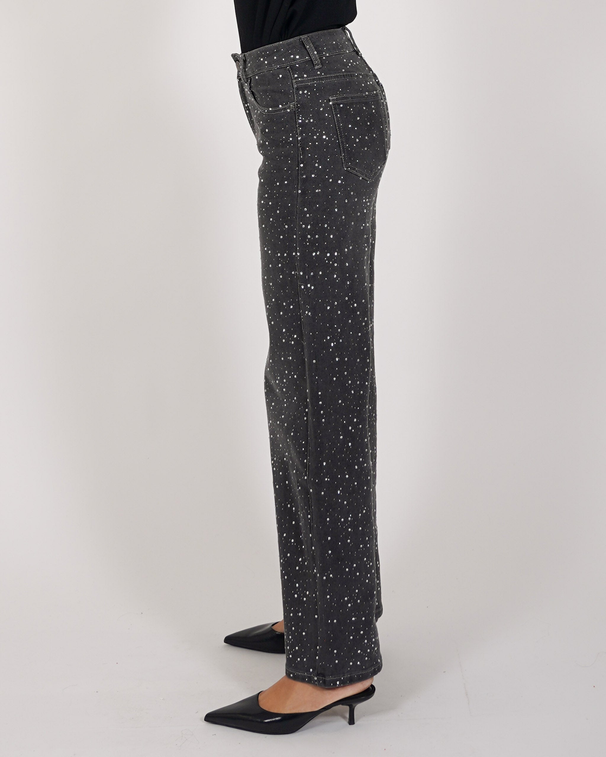 Jeans balloon fit full paillettes in tela denim - Gladys