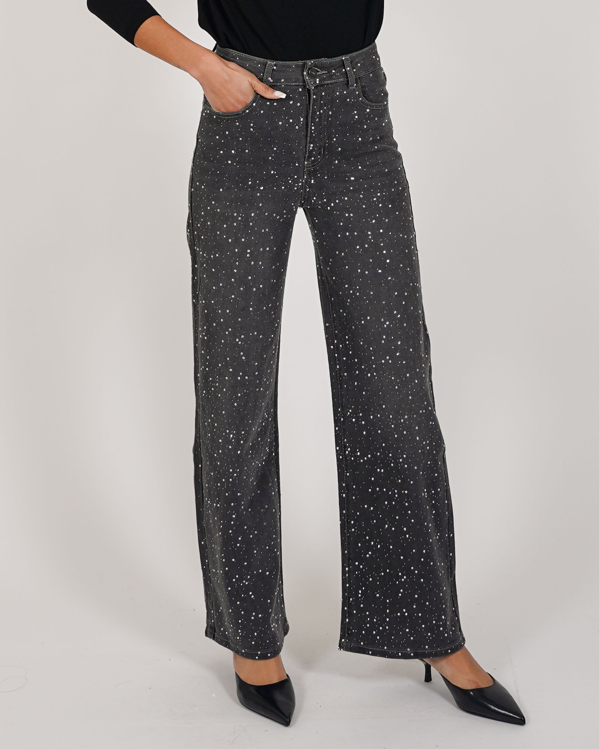 Jeans balloon fit full paillettes in tela denim - Gladys