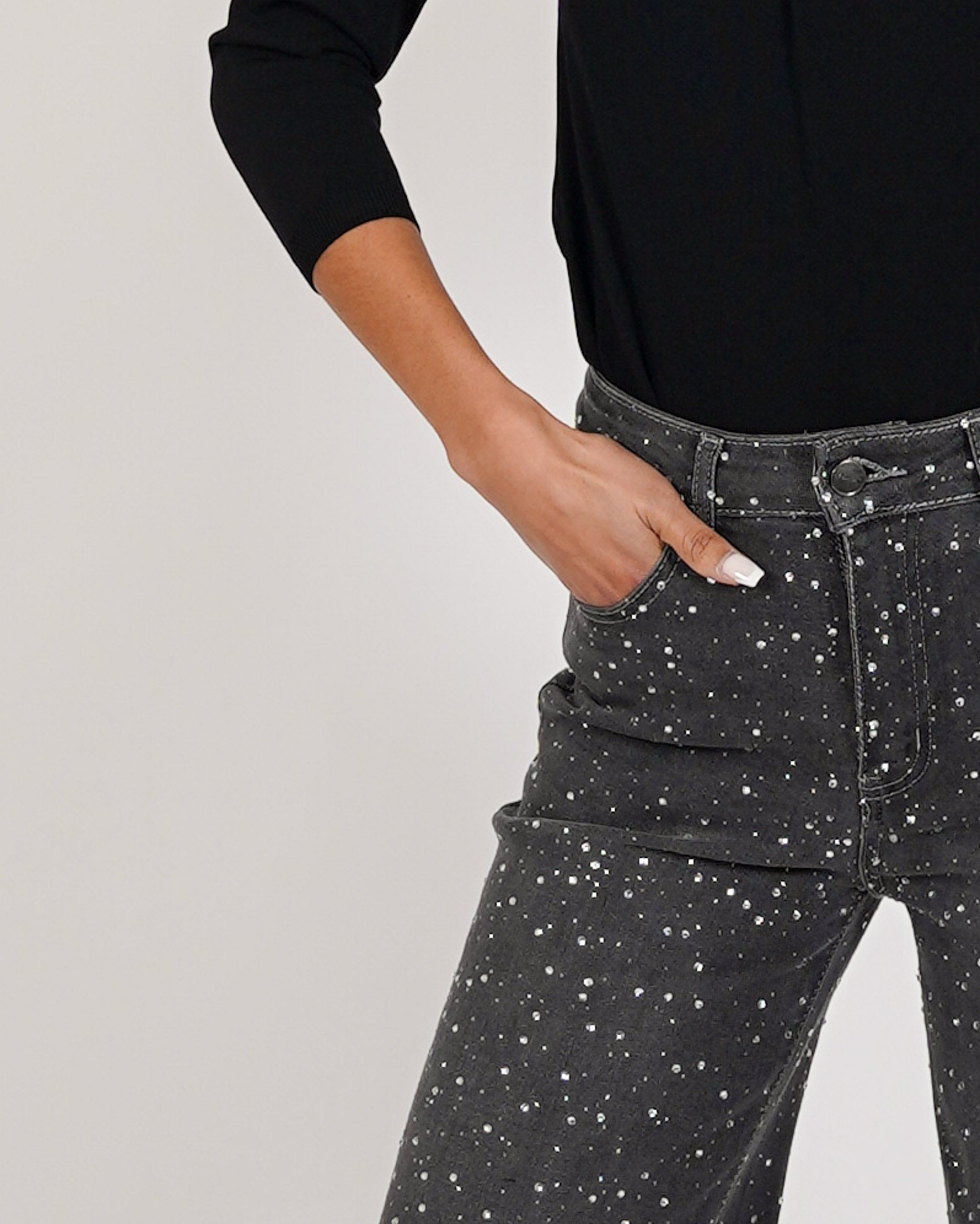 Jeans balloon fit full paillettes in tela denim - Gladys