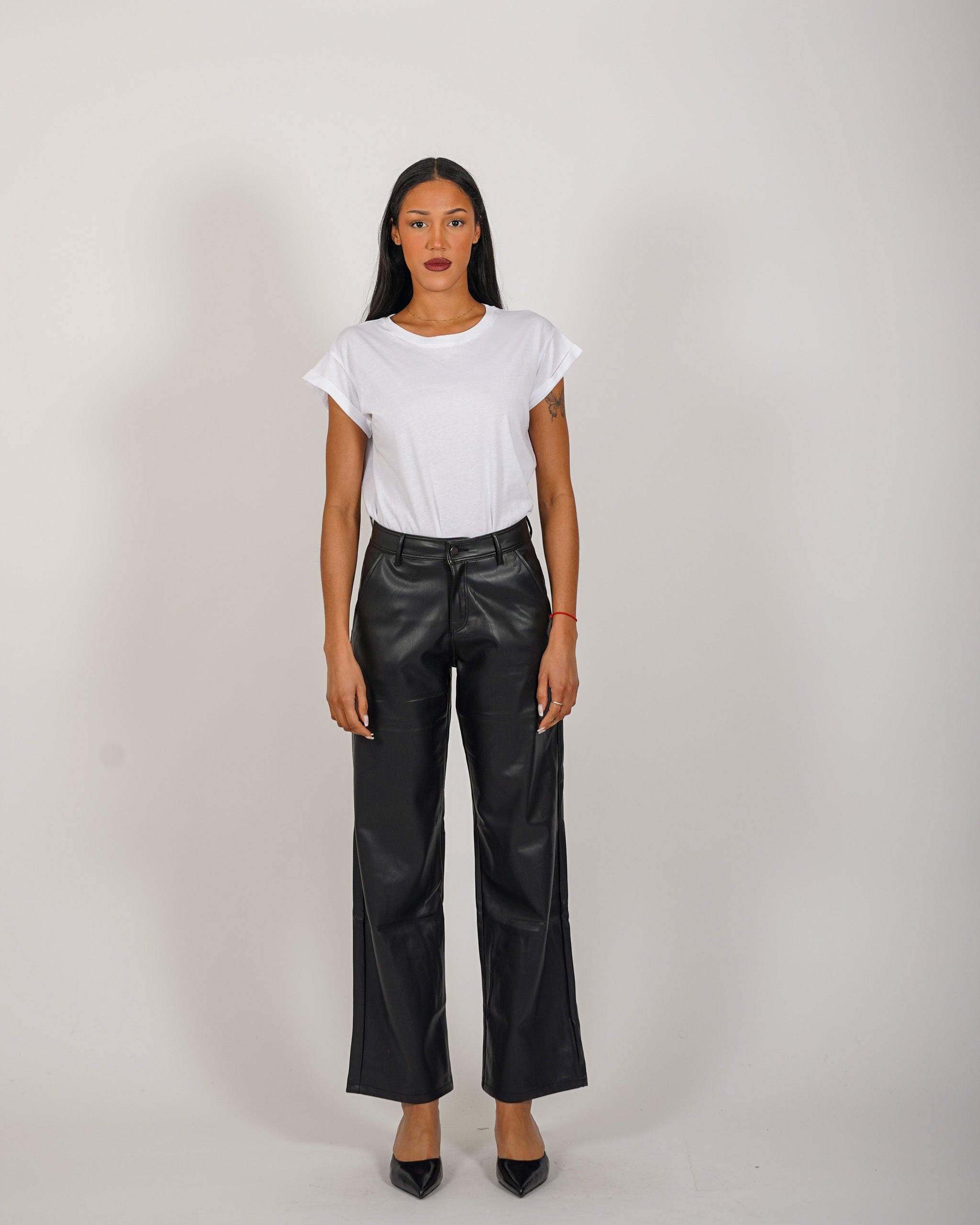 Pantaloni regular fit in ecopelle - Ethel