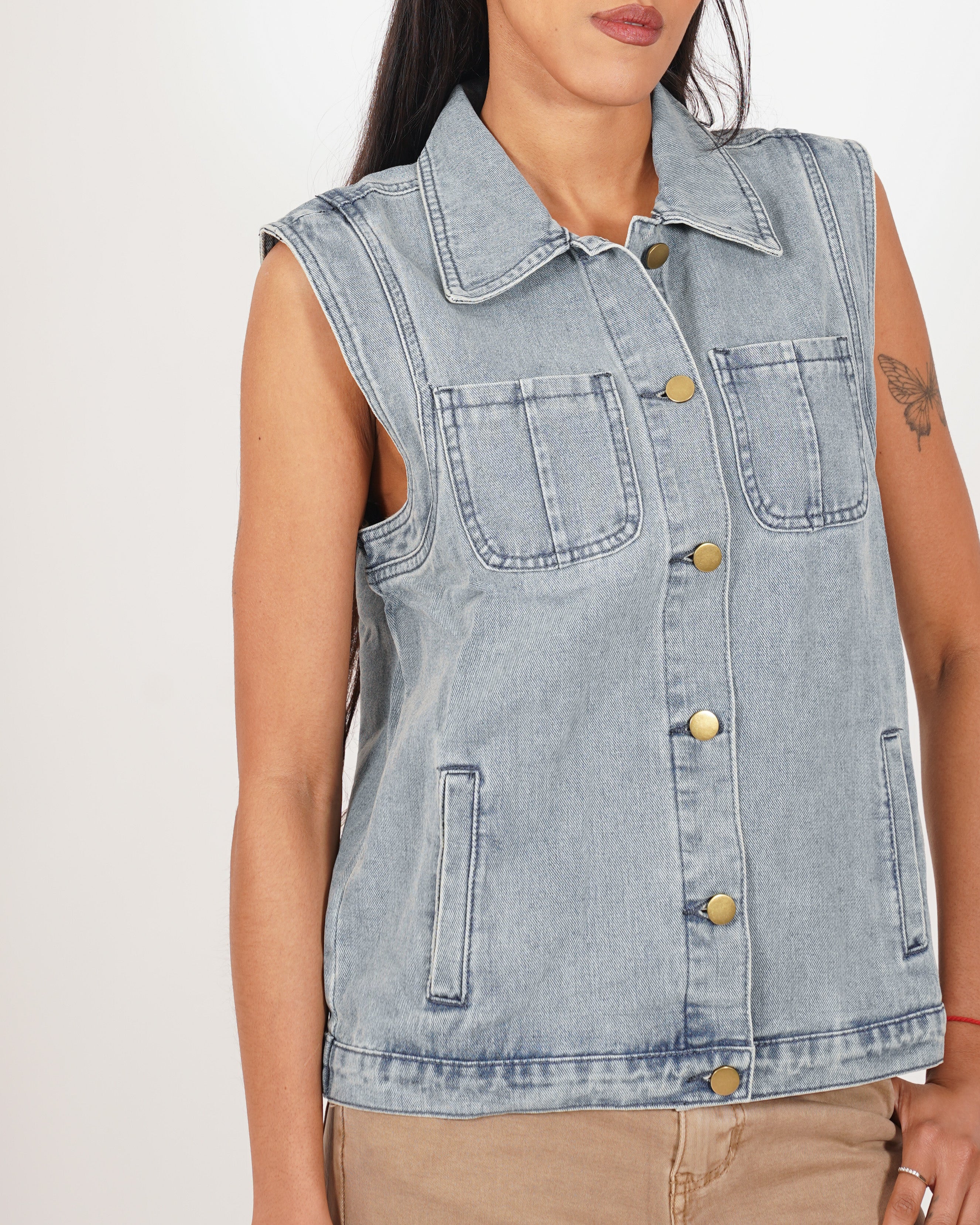 Gilet over in tessuto jeans - Zaffira