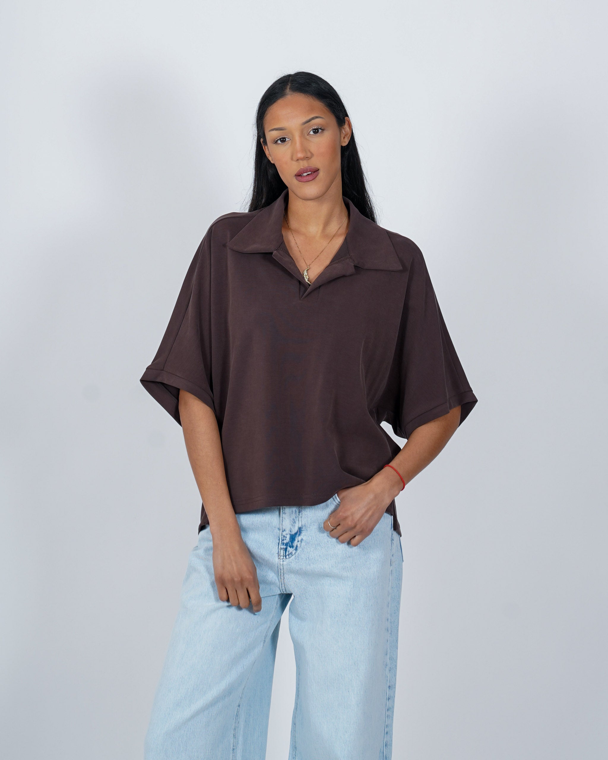 Polo over asimmentrica in viscosa - Tarassaco