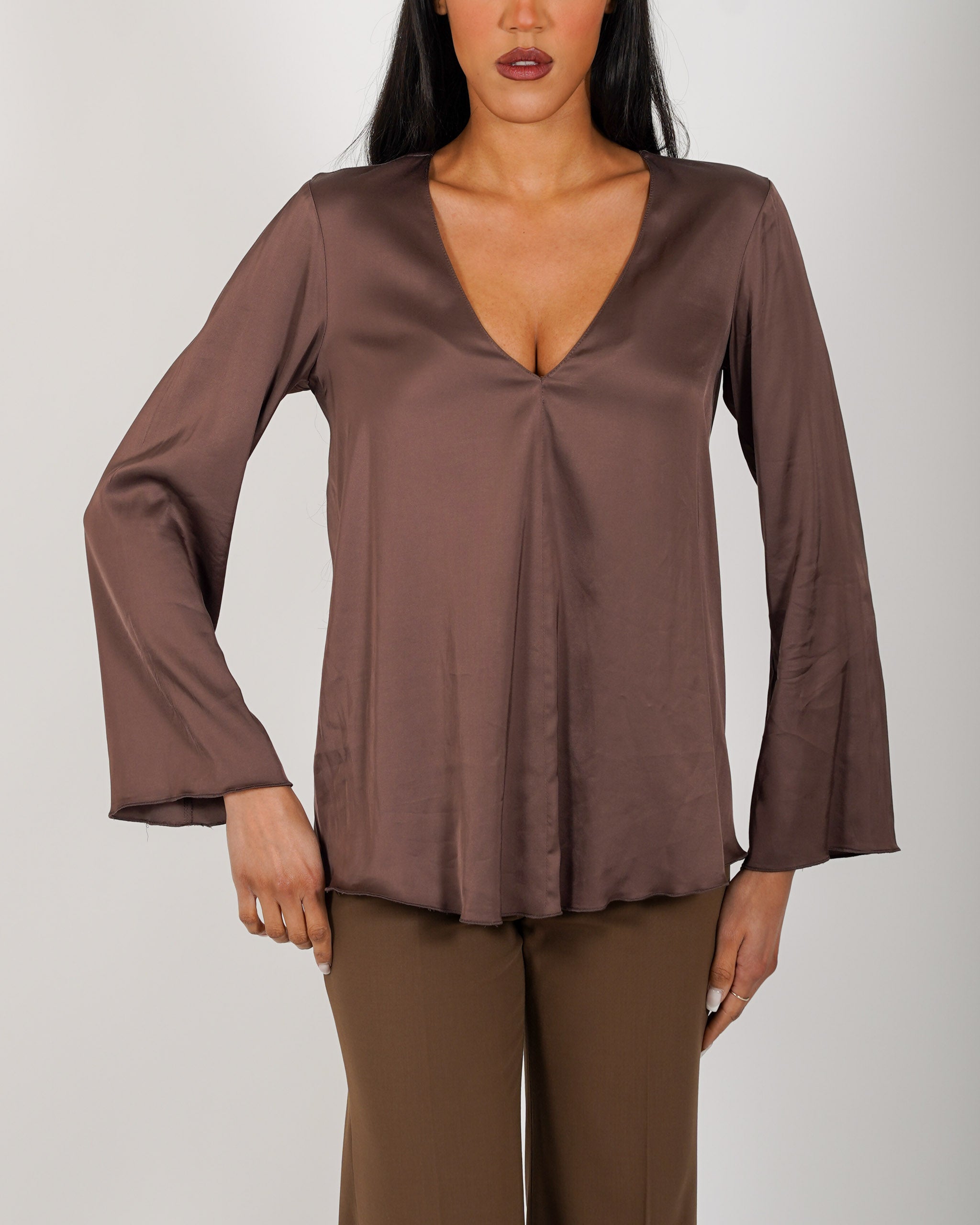 Blusa scollo a v manica lunga in raso - Carrà