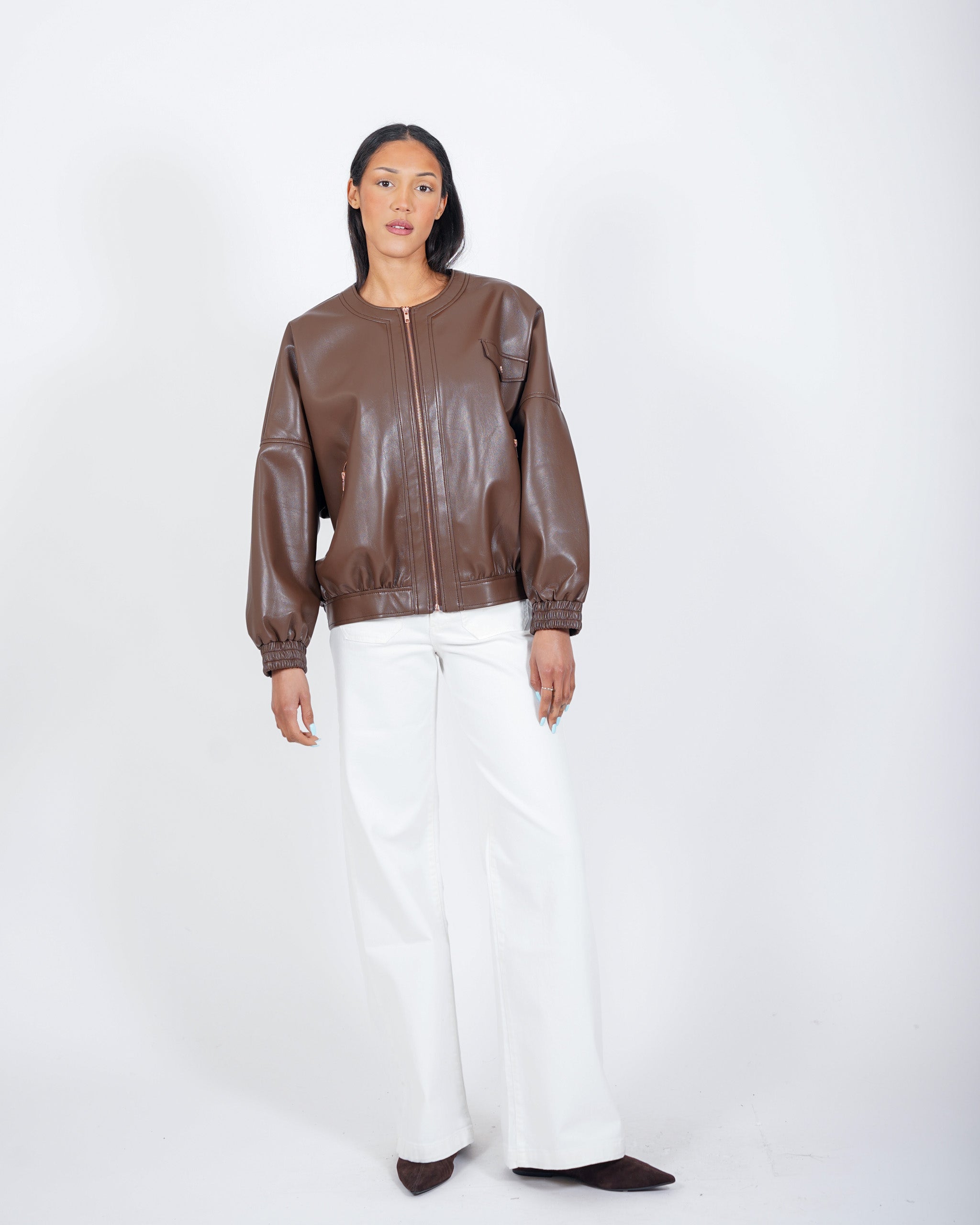 Bomber collo coreano in ecopelle - Swift