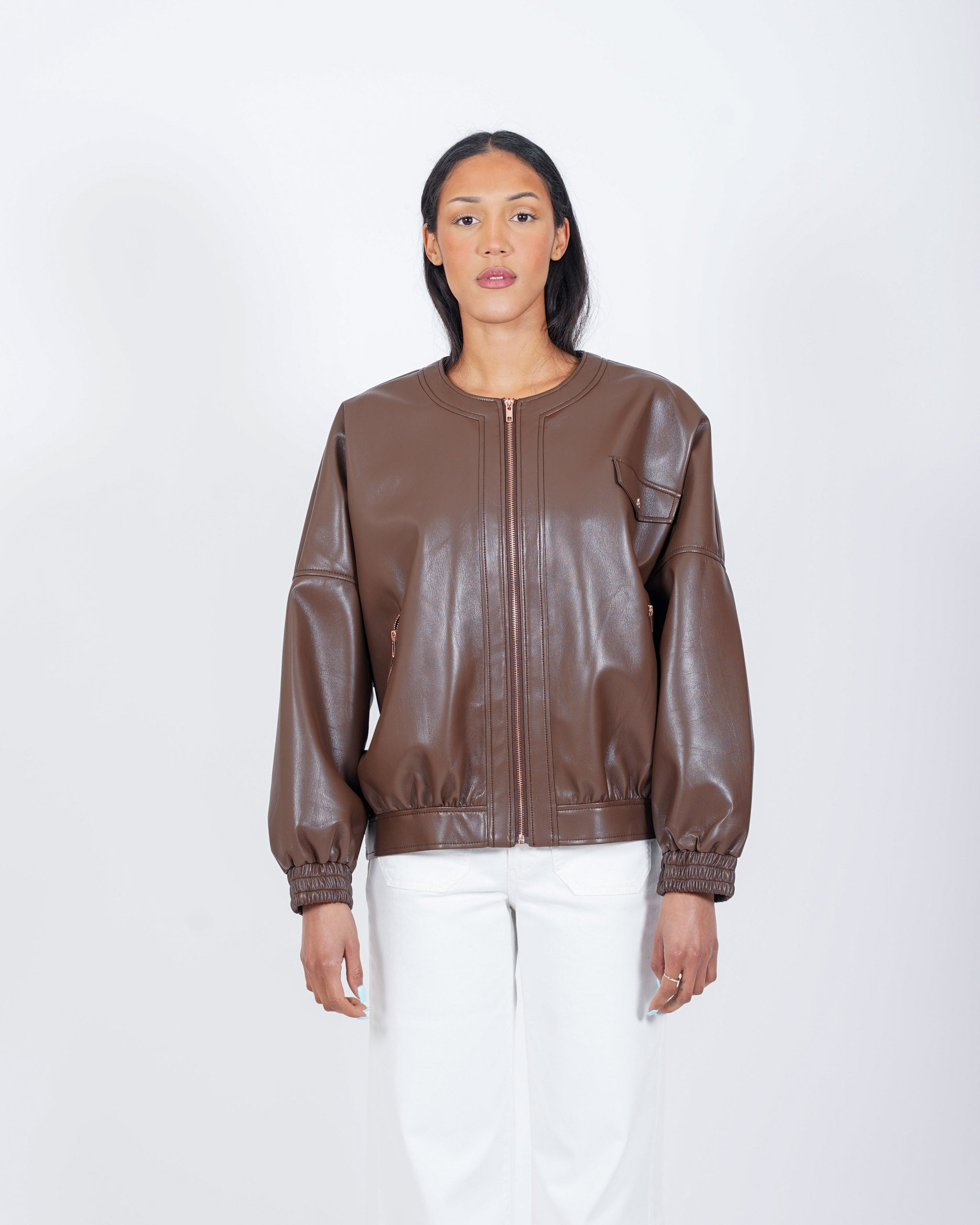 Bomber collo coreano in ecopelle - Swift