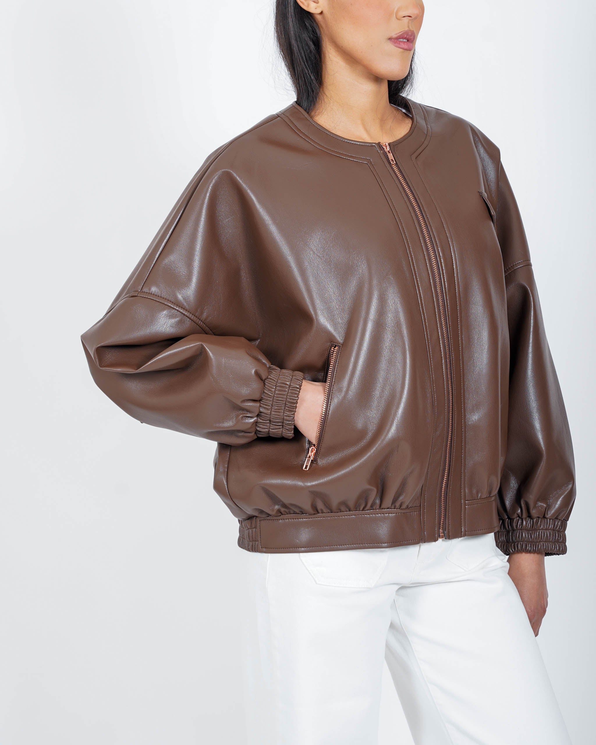 Bomber collo coreano in ecopelle - Swift
