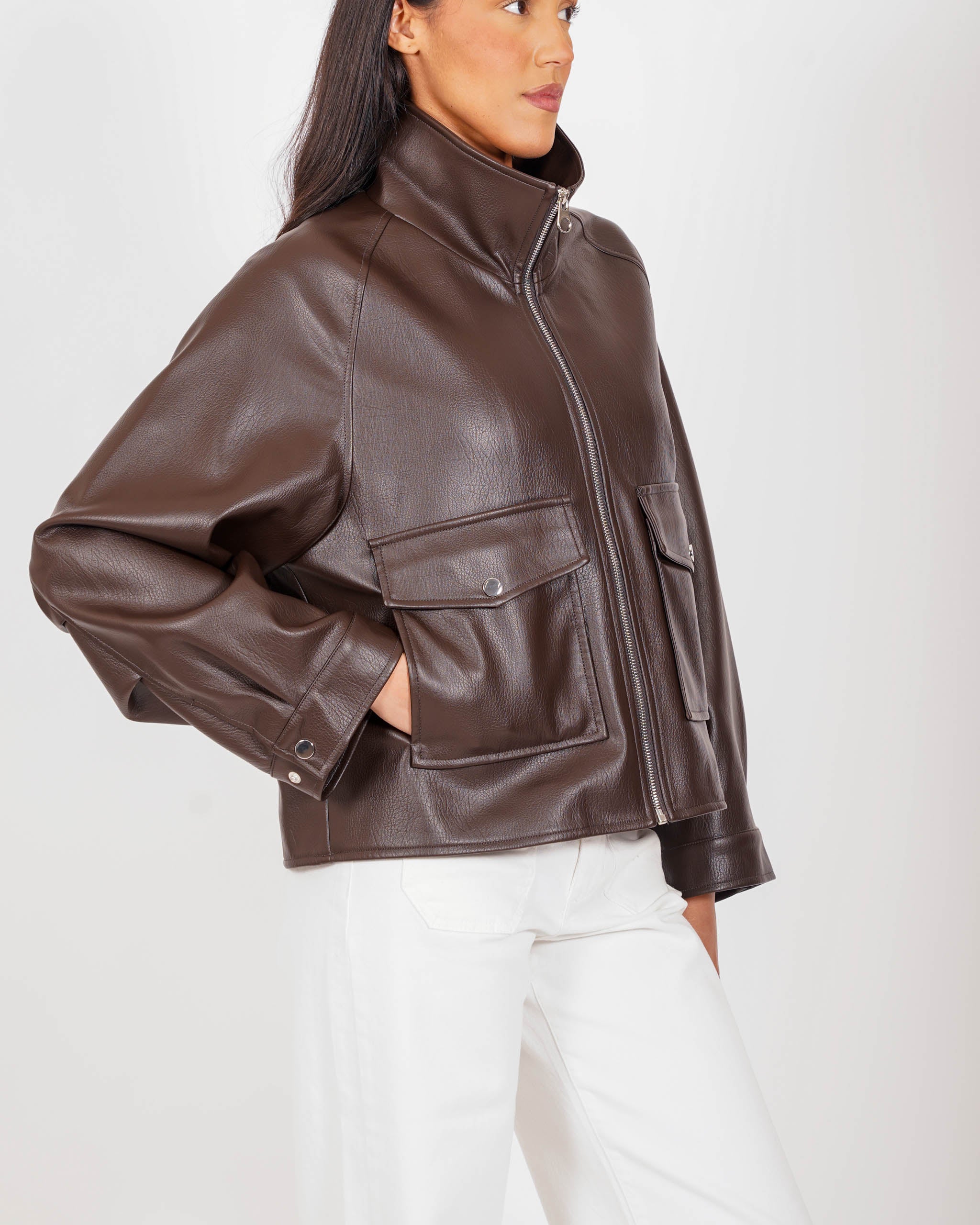 Bomber over collo alto in ecopelle - Nannini