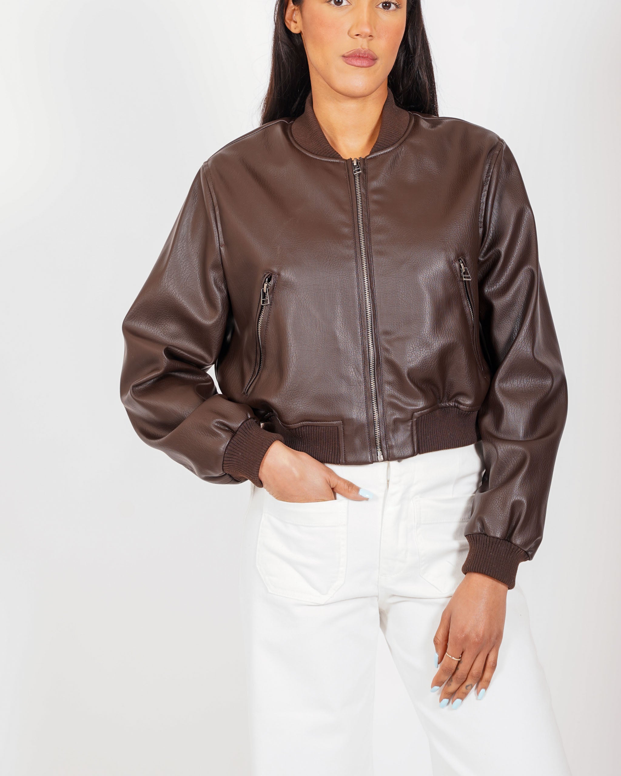 Bomber slim fit in ecopelle - Carly