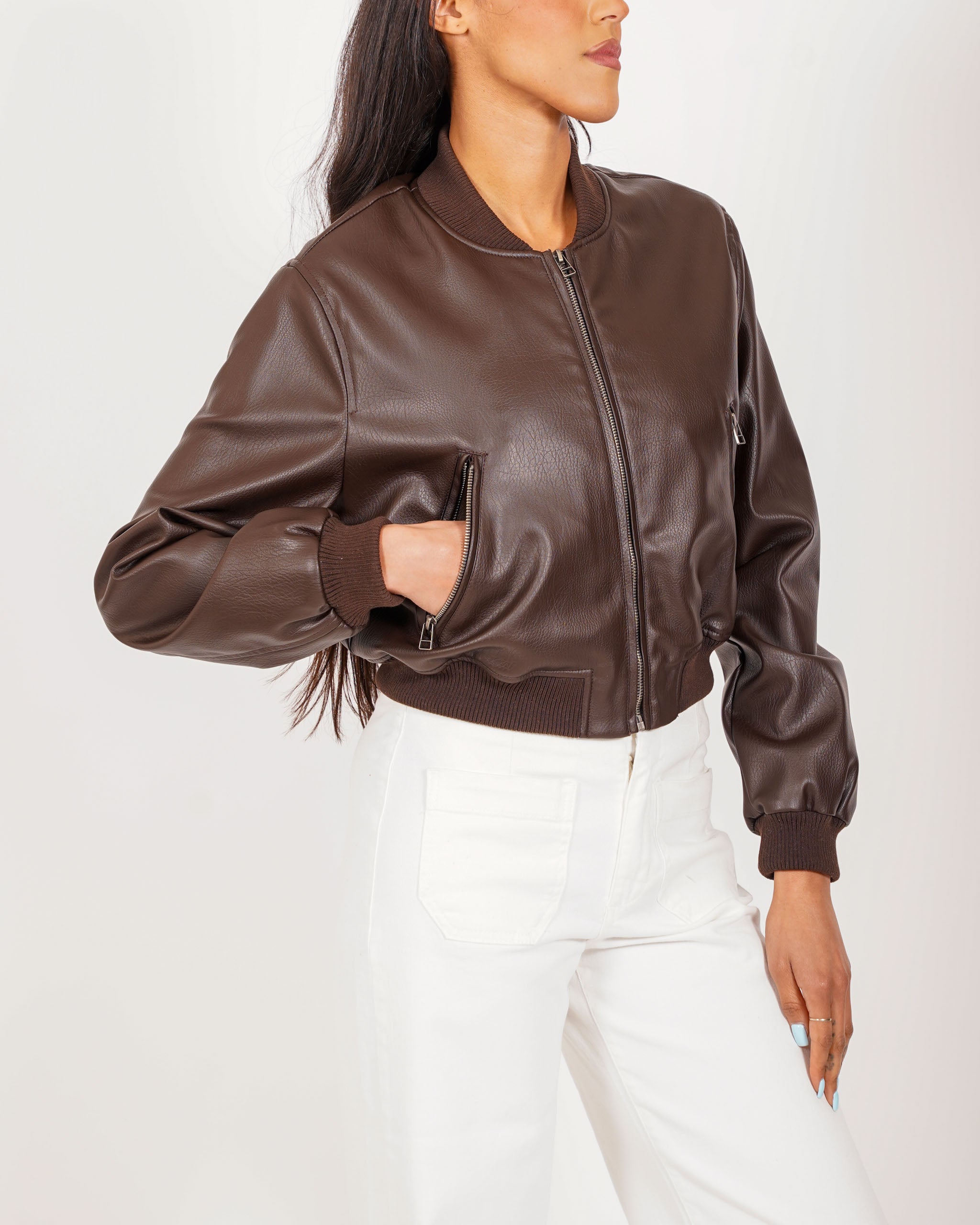 Bomber slim fit in ecopelle - Carly