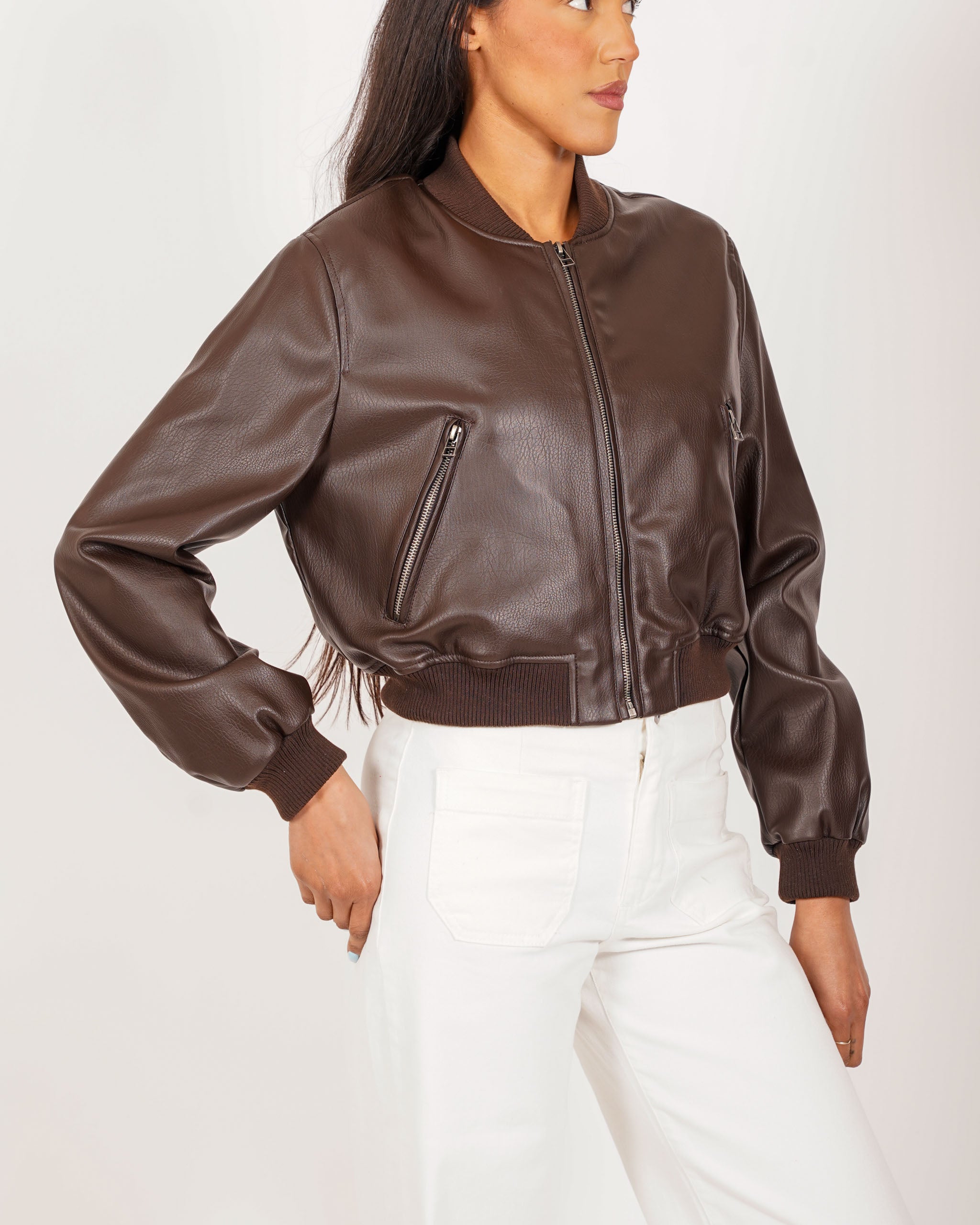 Bomber slim fit in ecopelle - Carly