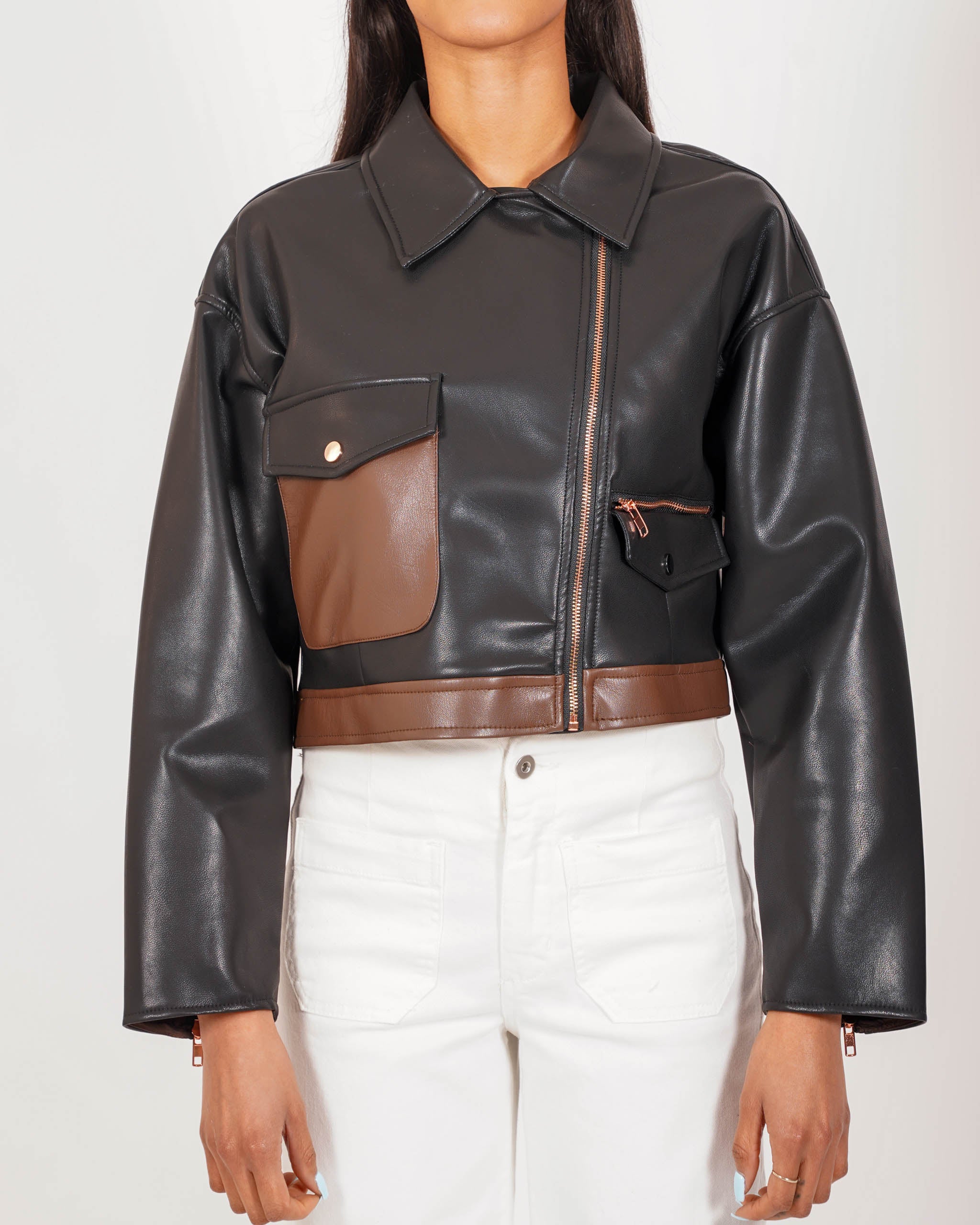 Bomber bicolor slim fit in ecopelle - Blondie