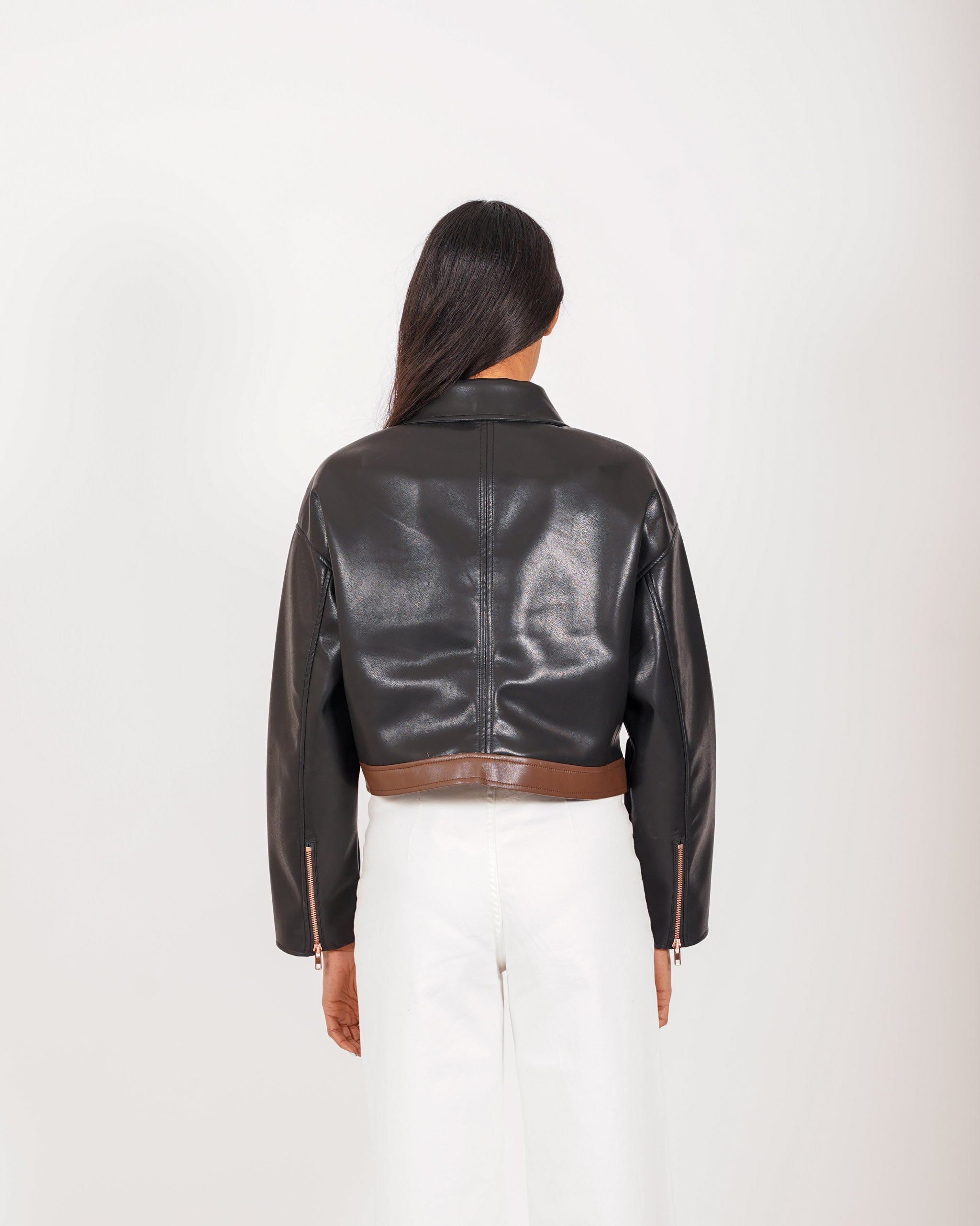 Bomber bicolor slim fit in ecopelle - Blondie