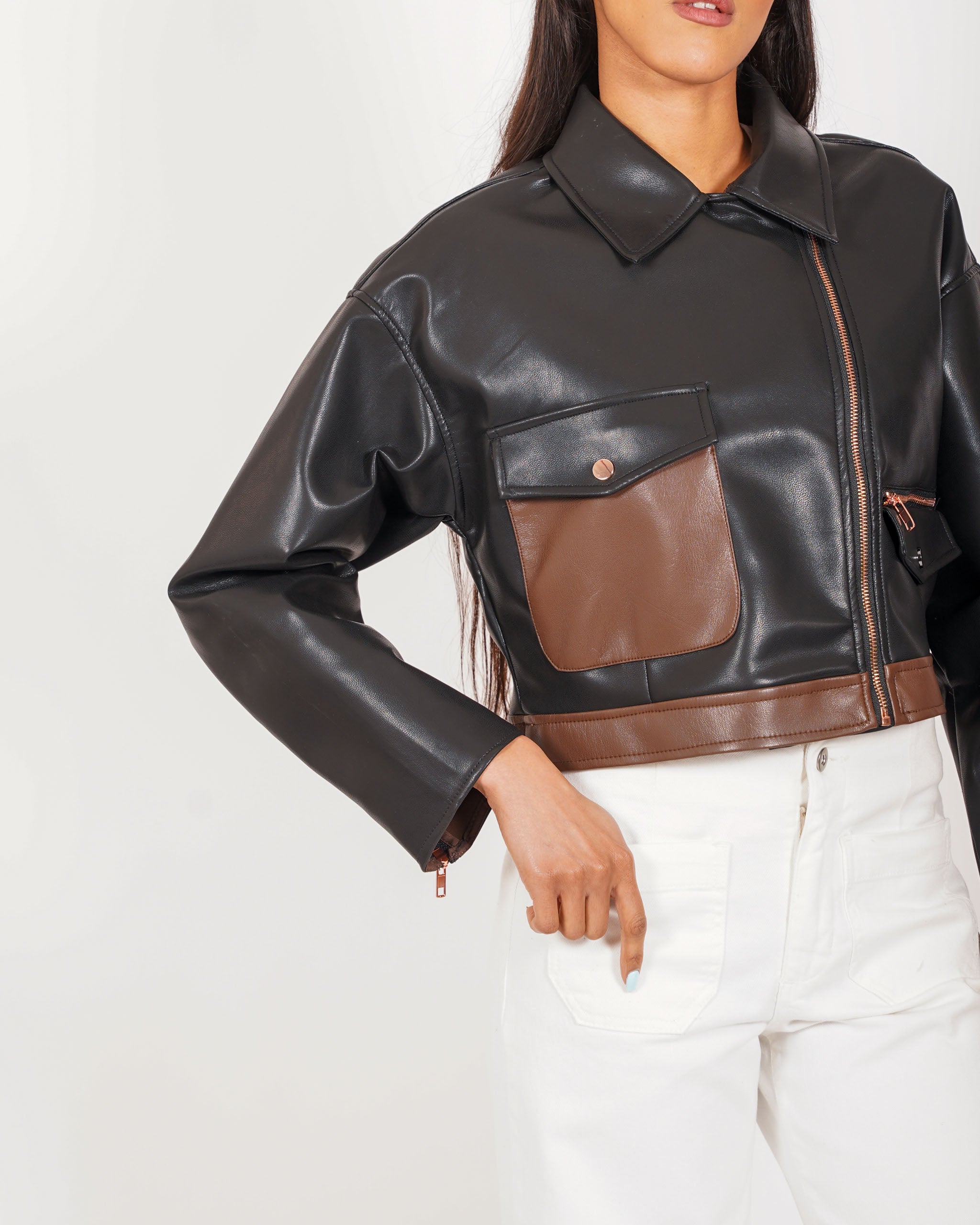 Bomber bicolor slim fit in ecopelle - Blondie