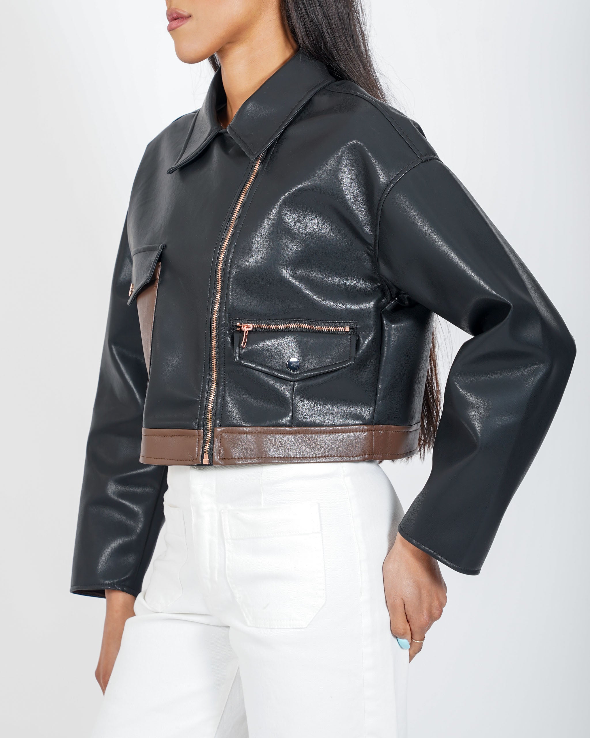 Bomber bicolor slim fit in ecopelle - Blondie
