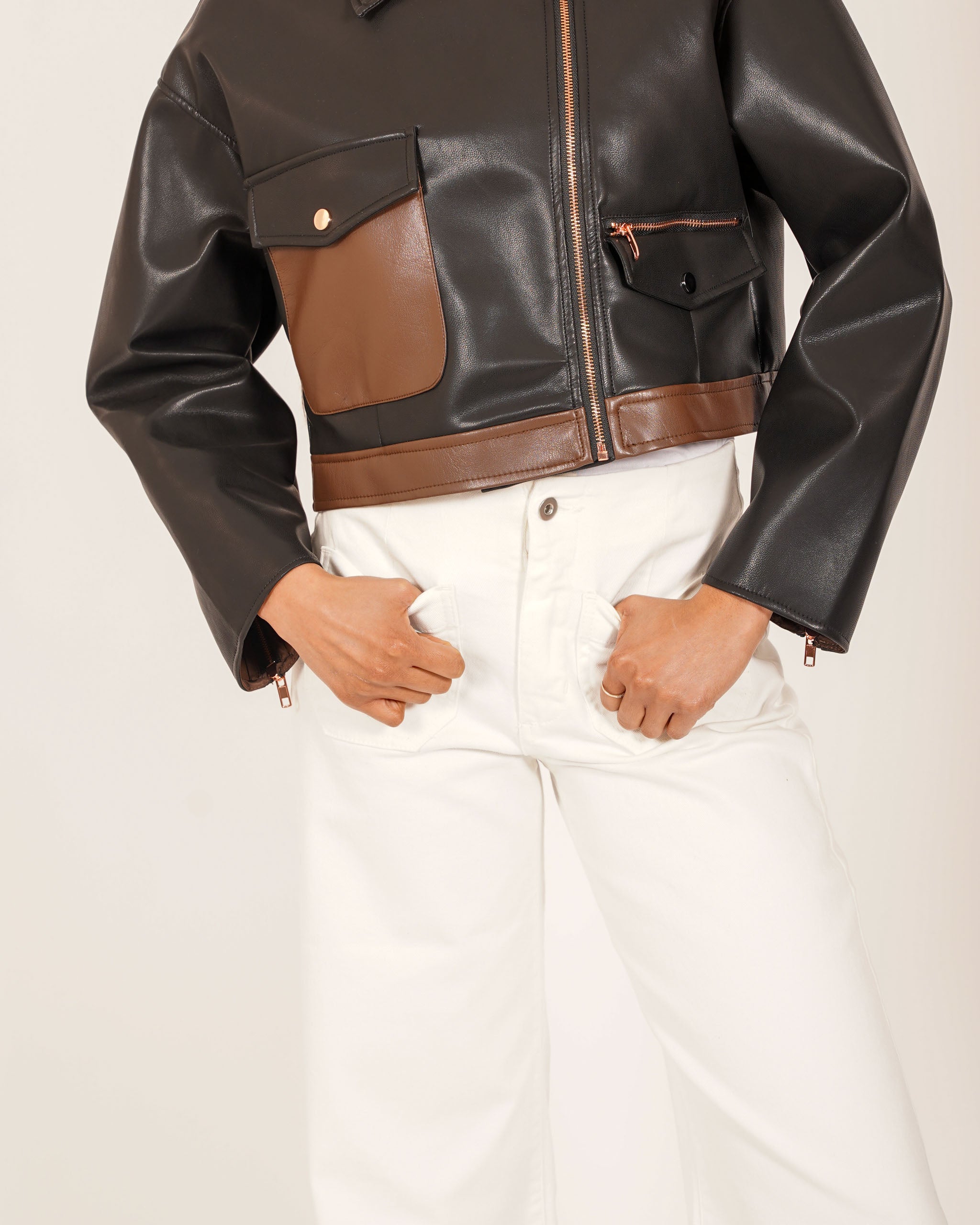 Bomber bicolor slim fit in ecopelle - Blondie