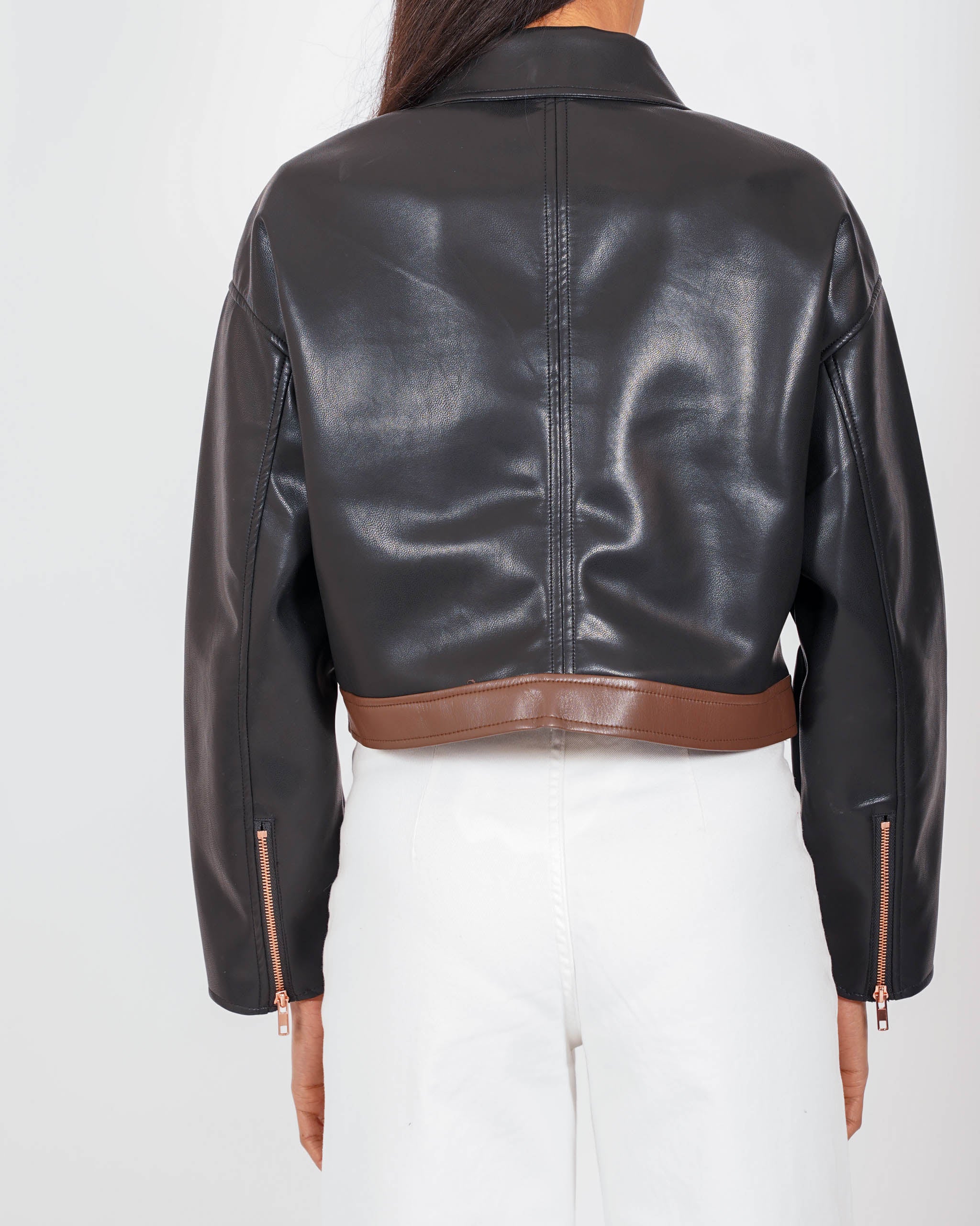 Bomber bicolor slim fit in ecopelle - Blondie