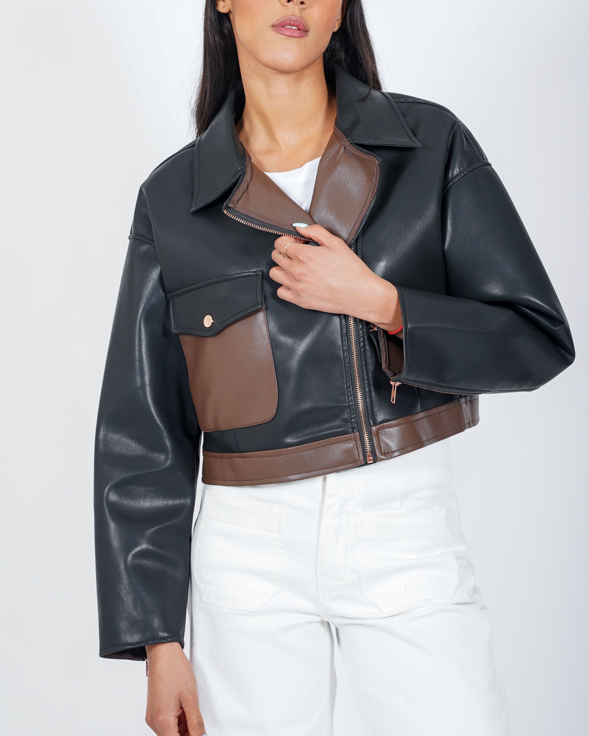 Bomber bicolor slim fit in ecopelle - Blondie