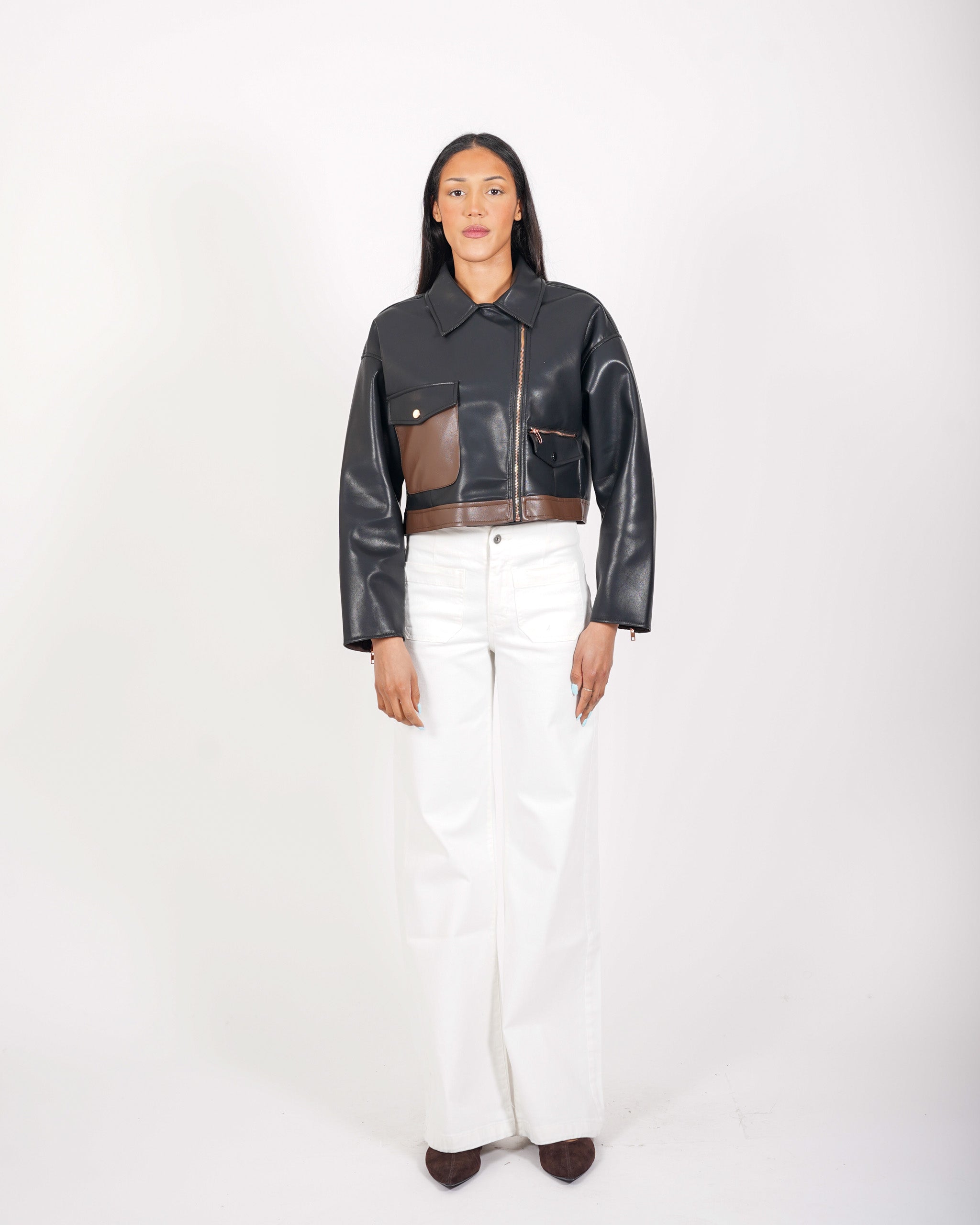Bomber bicolor slim fit in ecopelle - Blondie