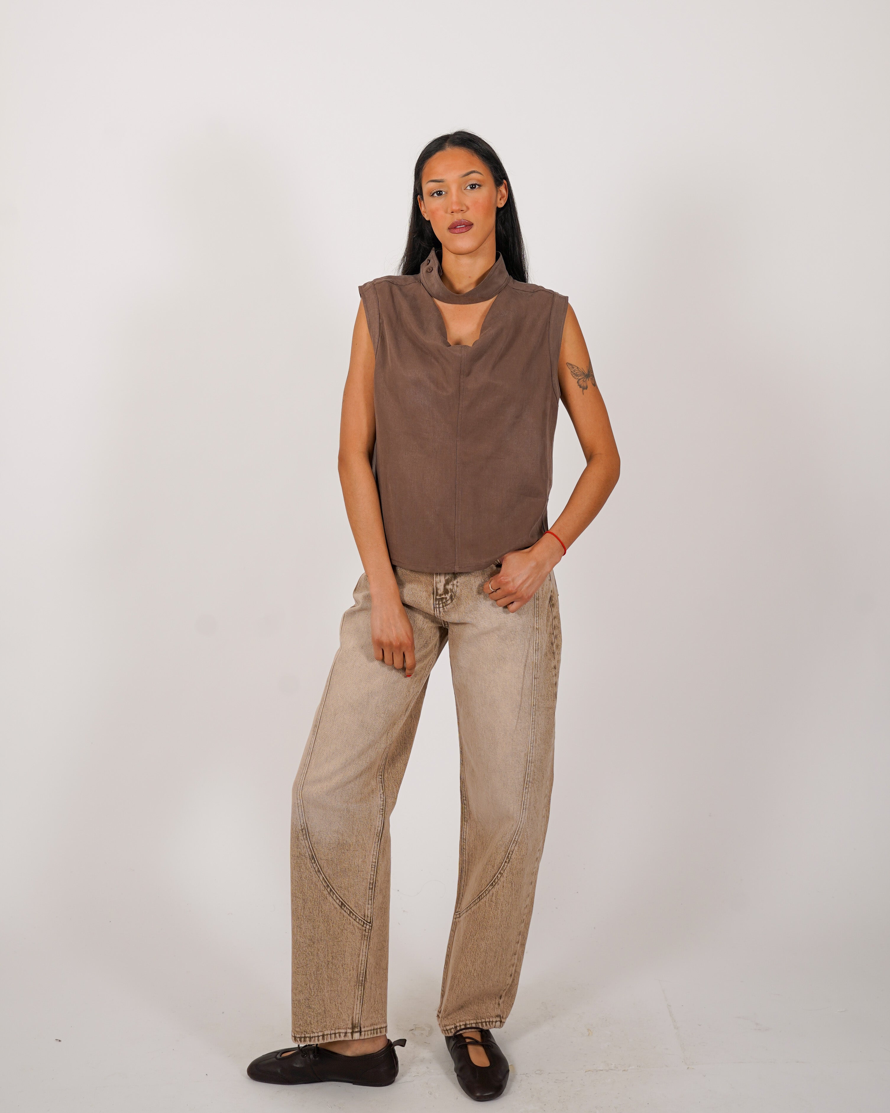Blusa smanicata in tessuto fluido - Debbie