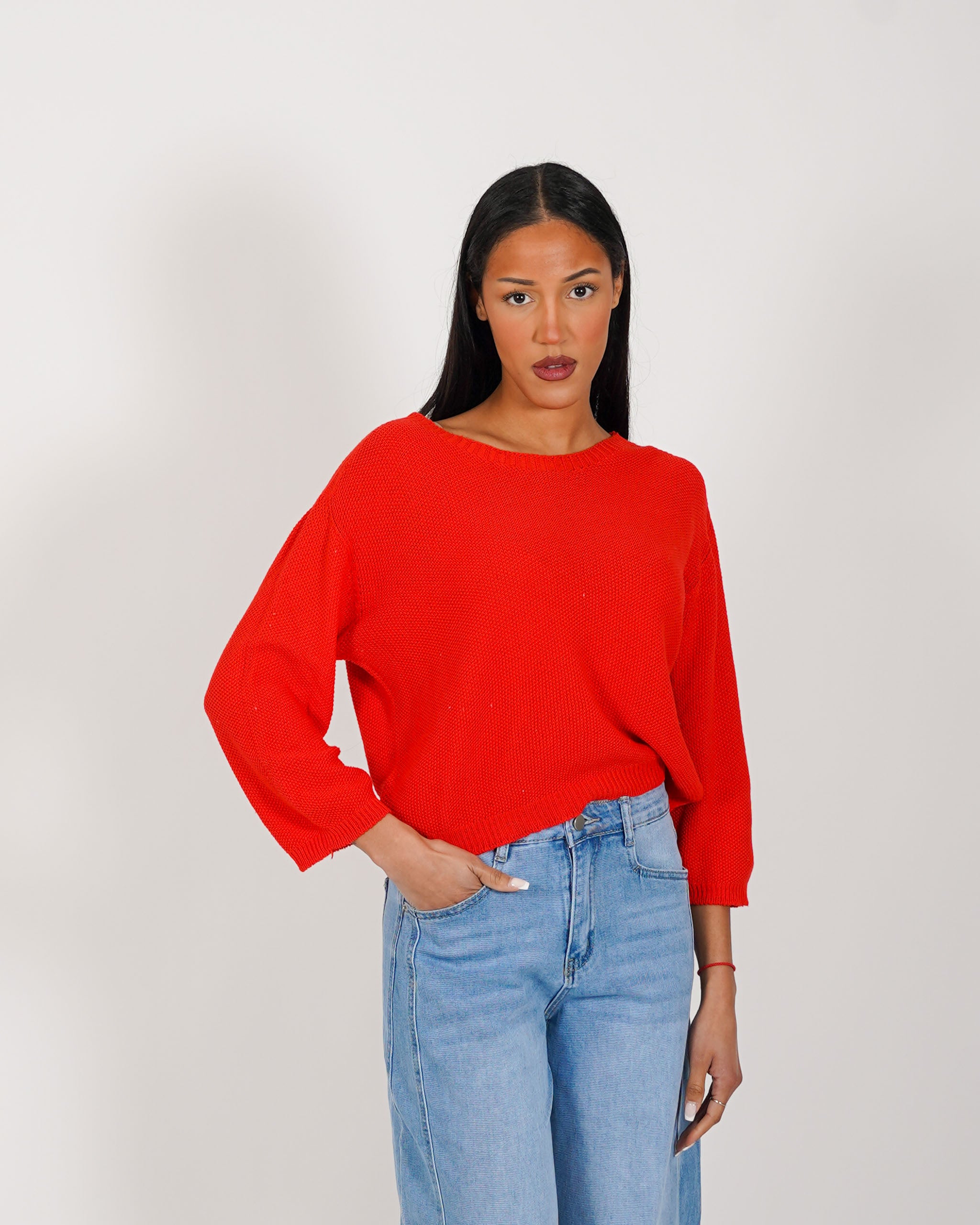 Maglia girocollo in trama punto riso - Petronia