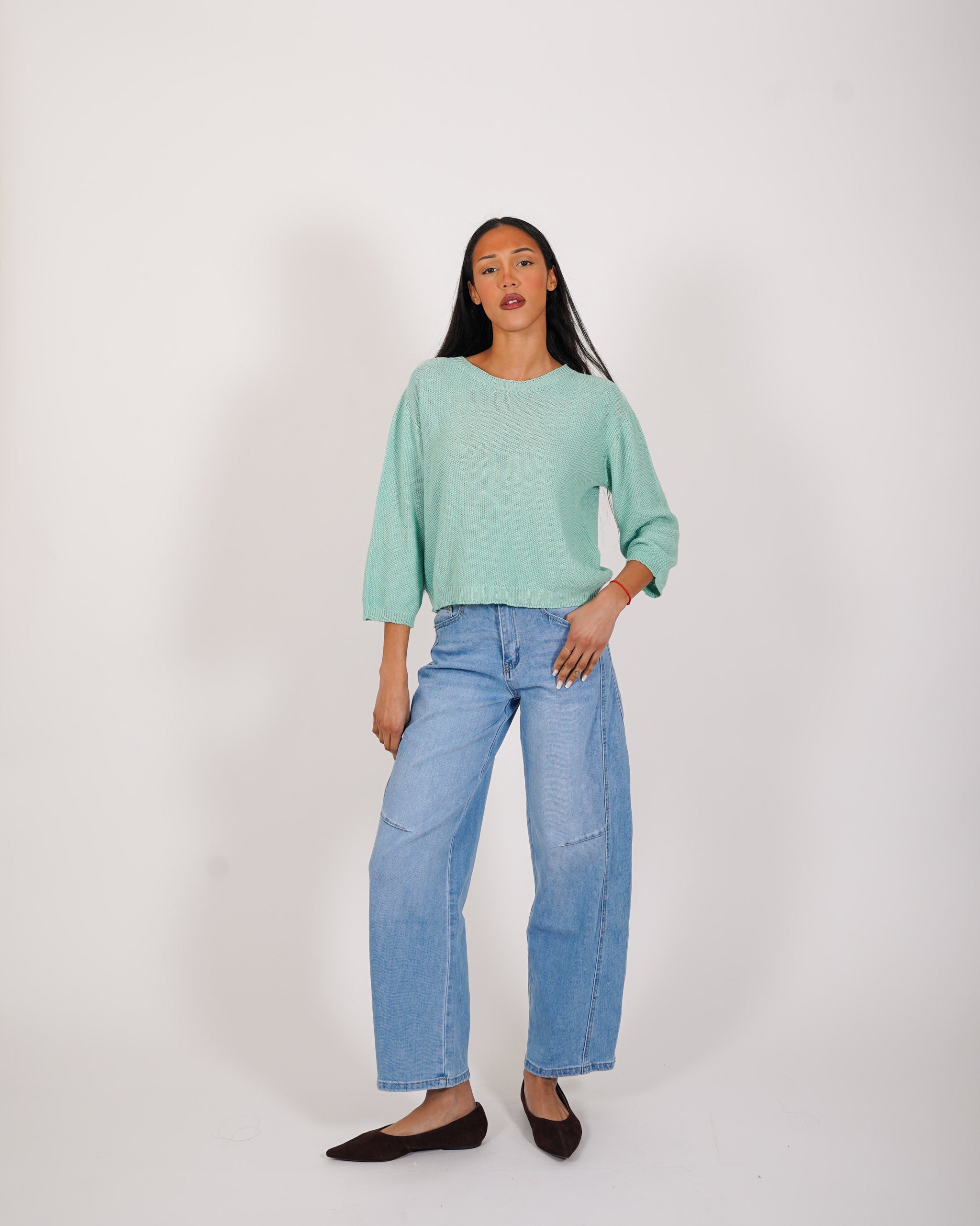 Maglia girocollo in trama punto riso - Petronia