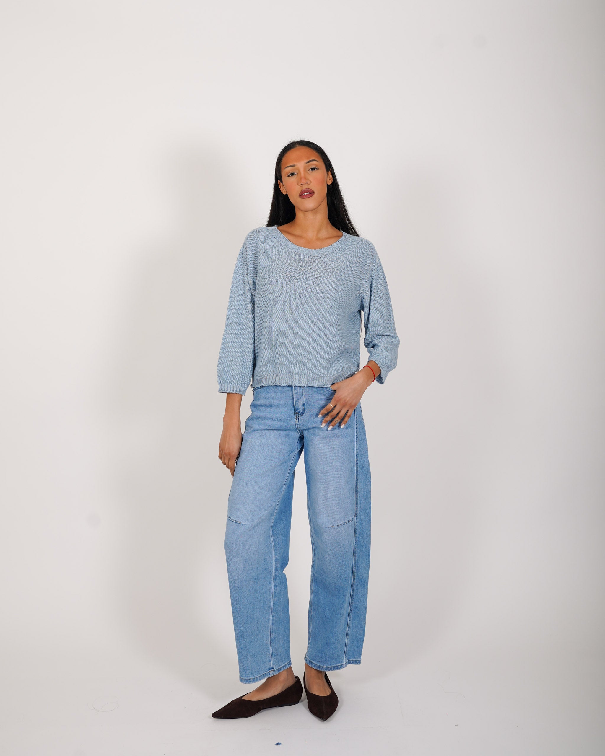 Maglia girocollo in trama punto riso - Petronia