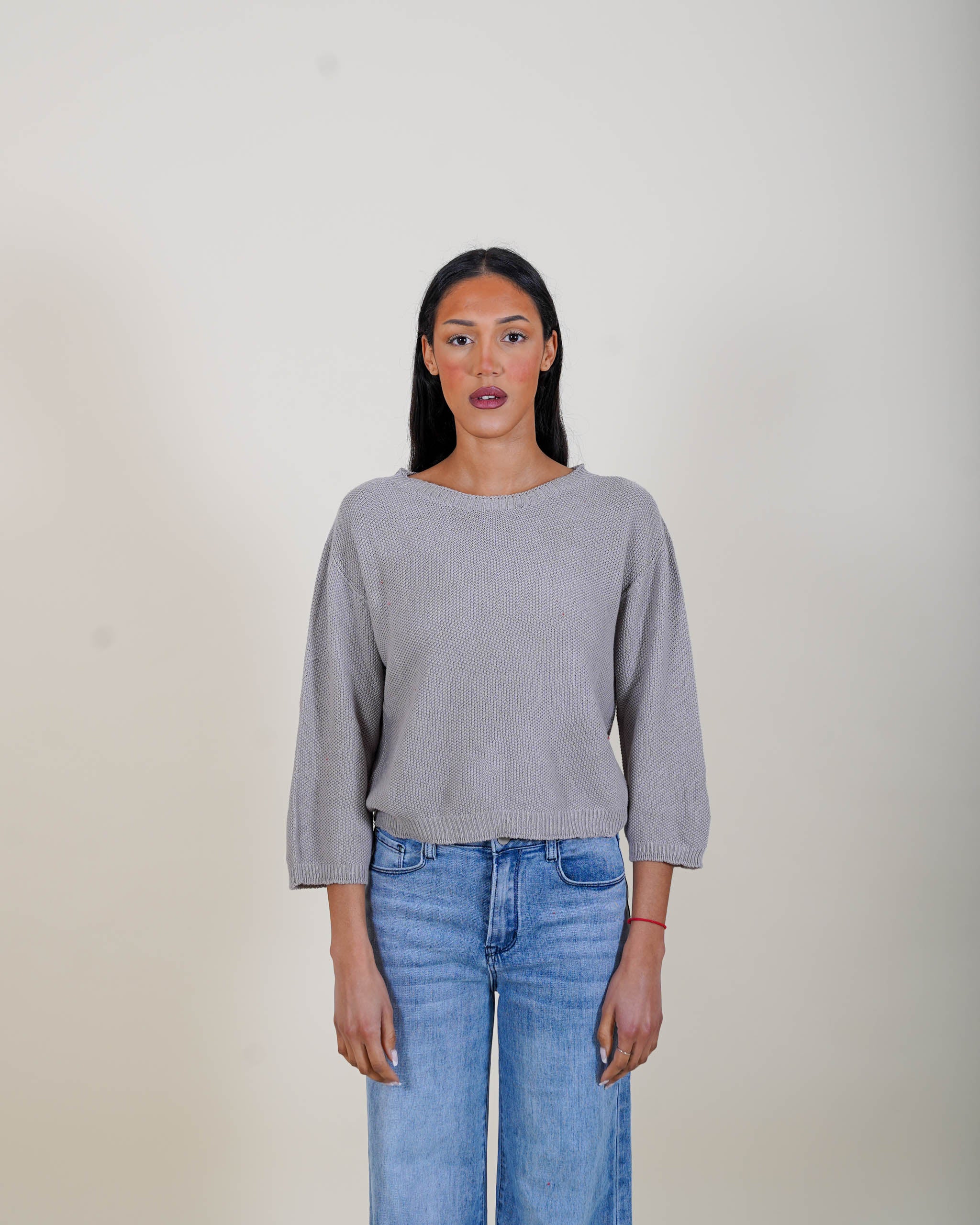 Maglia girocollo in trama punto riso - Petronia