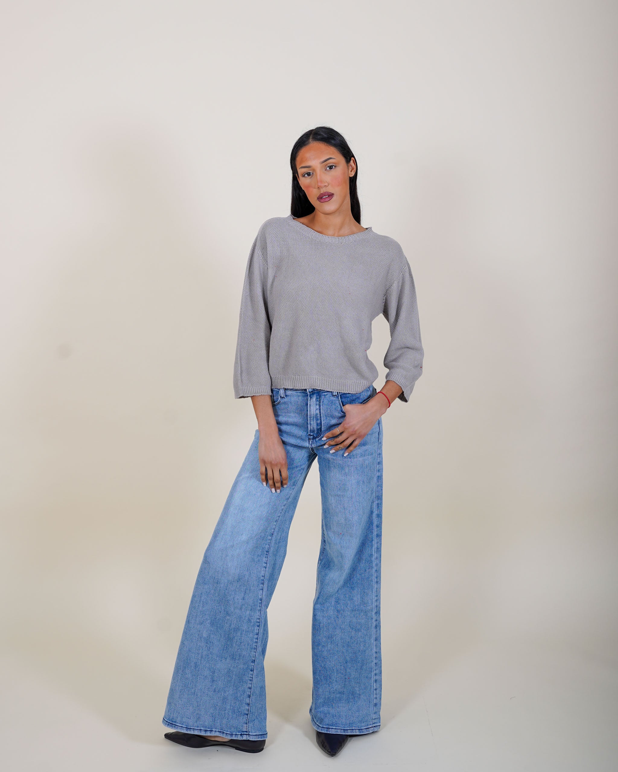 Maglia girocollo in trama punto riso - Petronia