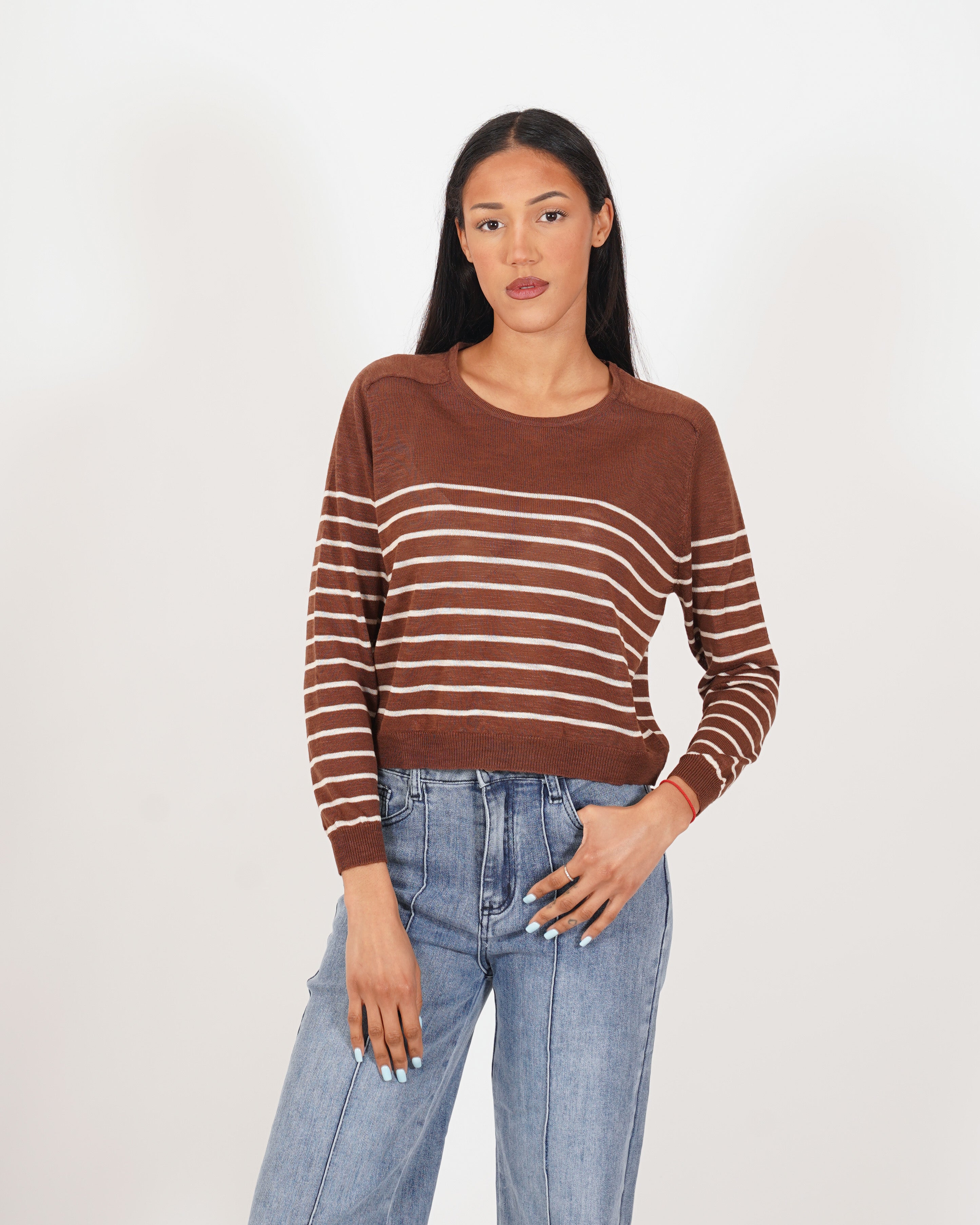 Maglia girocollo rigata in filo - Faraona