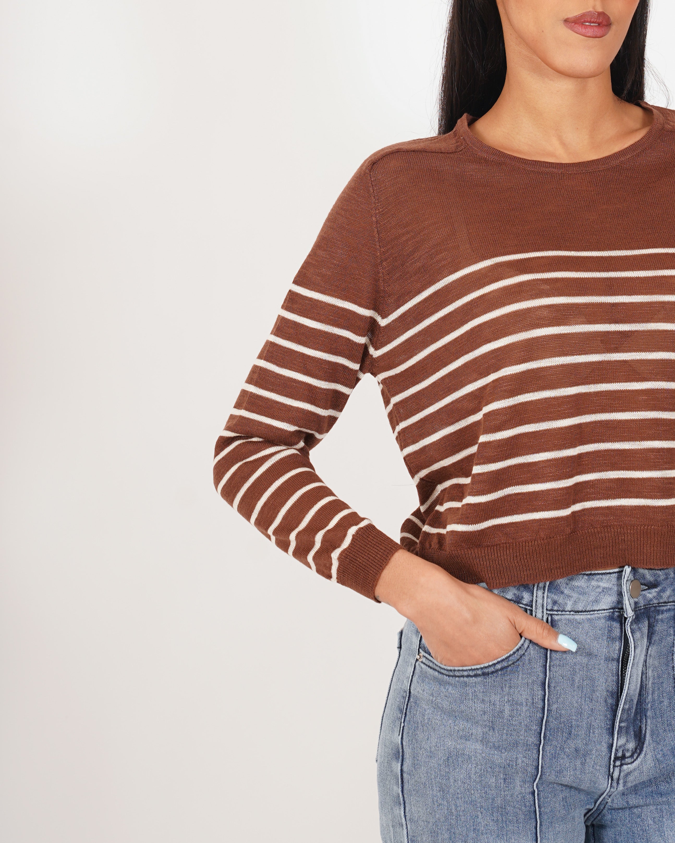 Maglia girocollo rigata in filo - Faraona