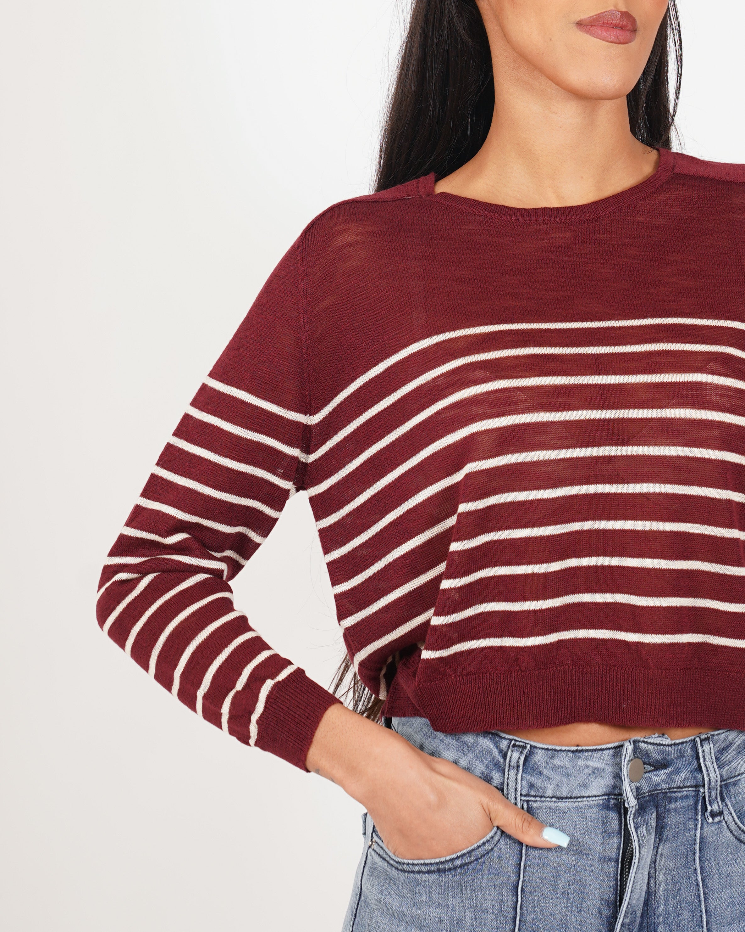 Maglia girocollo rigata in filo - Faraona