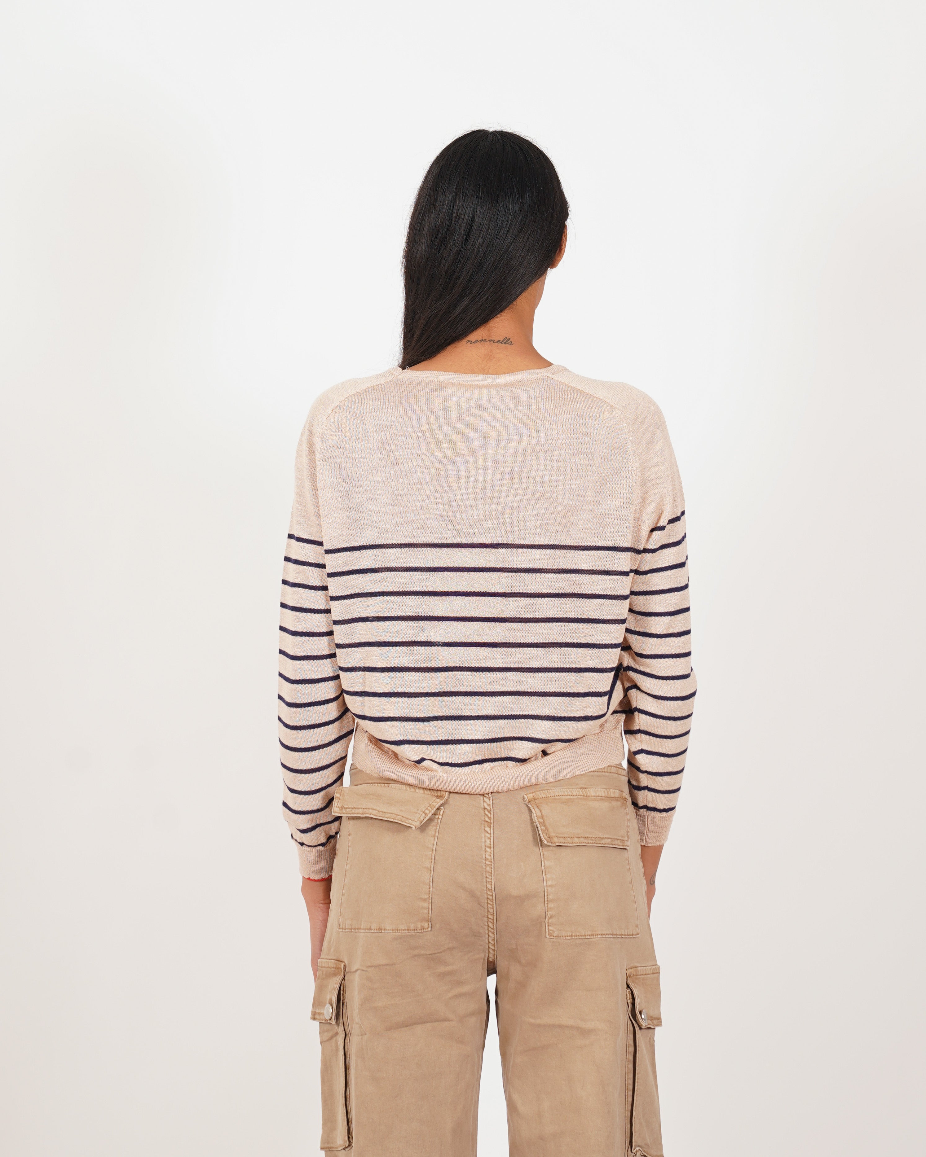 Maglia girocollo rigata in filo - Faraona