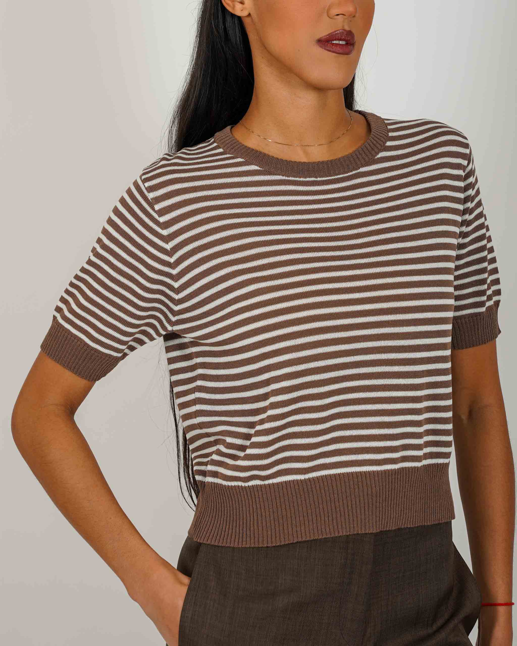 Maglia girocollo a righe in mano viscosa - Fidelia