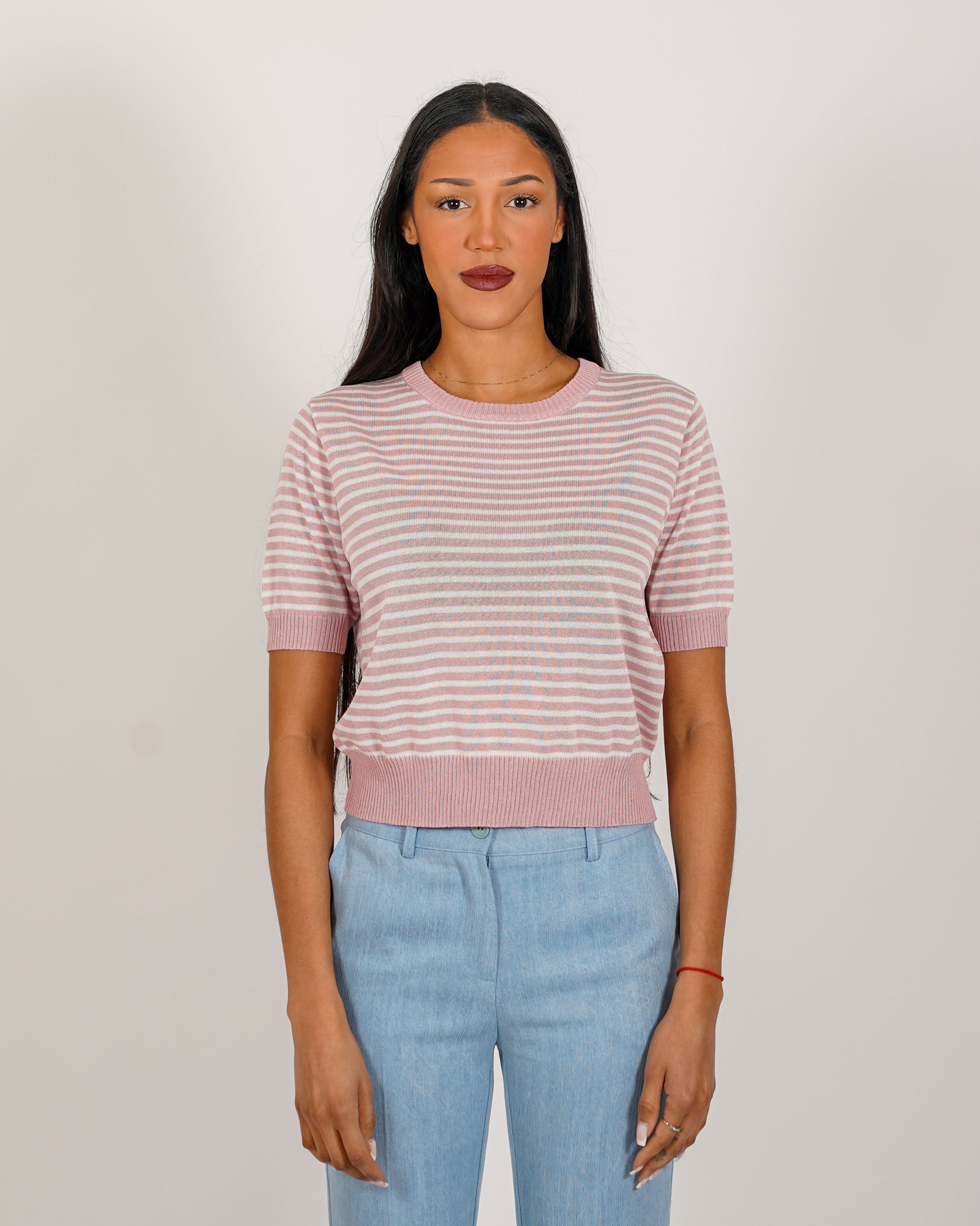 Maglia girocollo a righe in mano viscosa - Fidelia