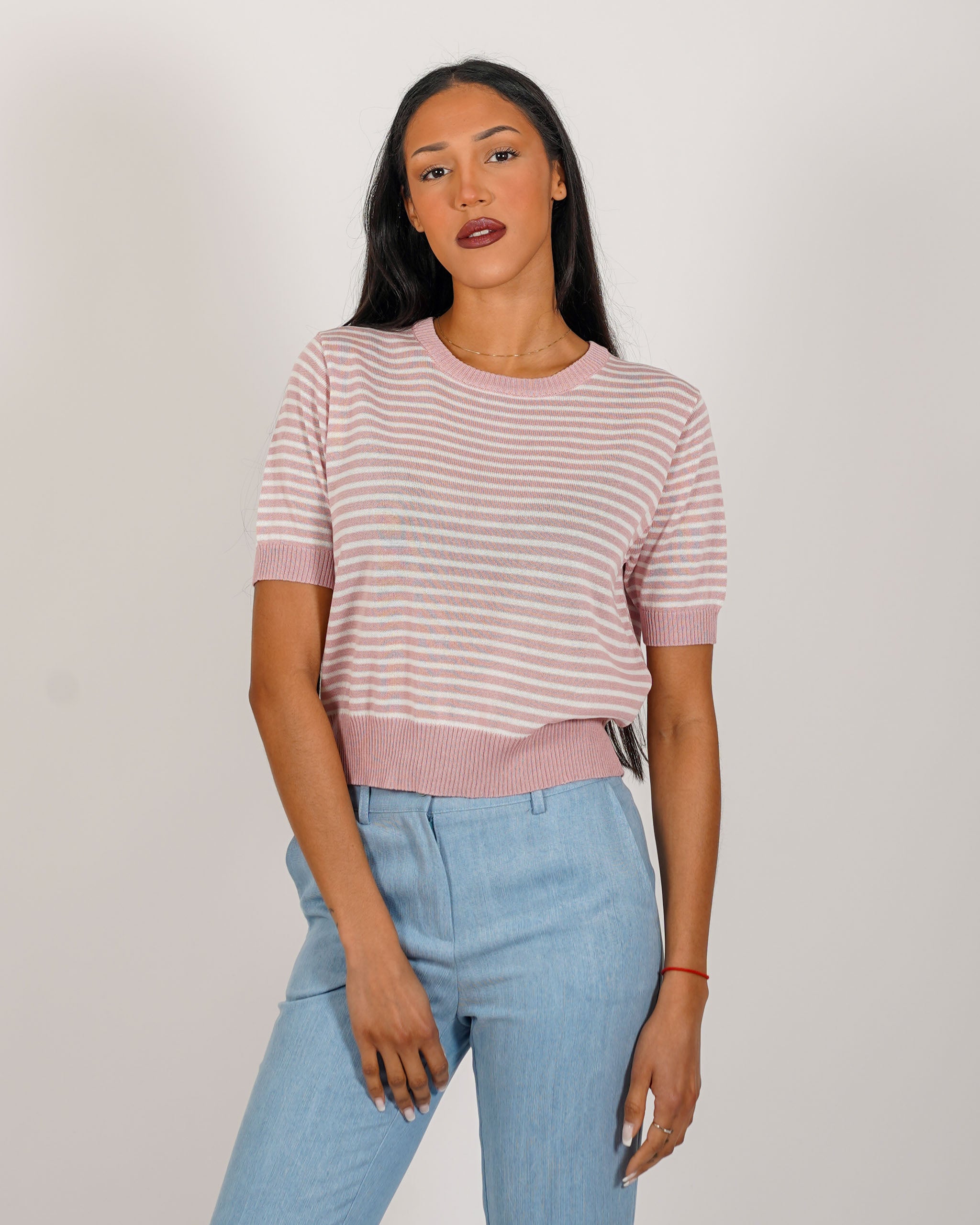 Maglia girocollo a righe in mano viscosa - Fidelia