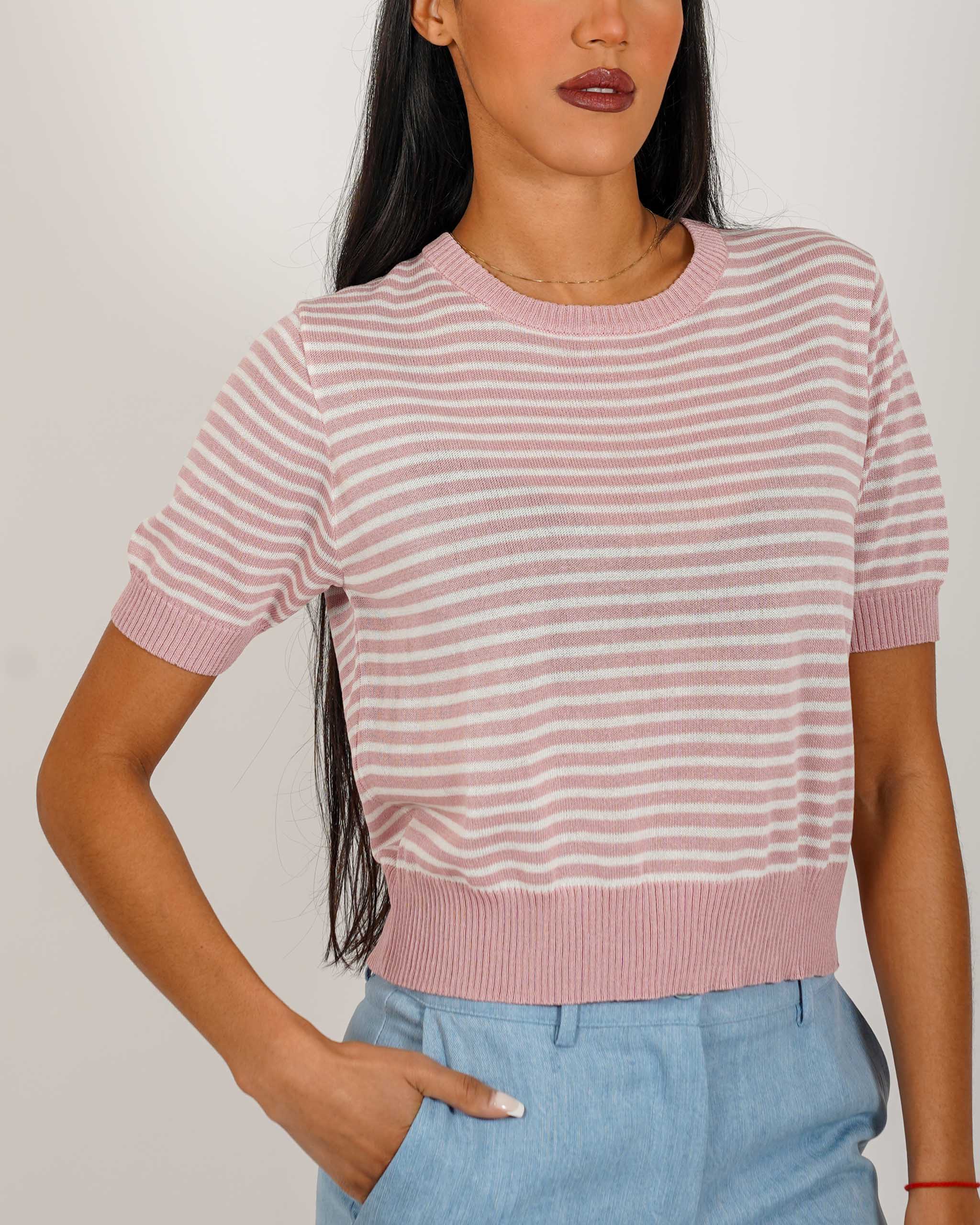 Maglia girocollo a righe in mano viscosa - Fidelia