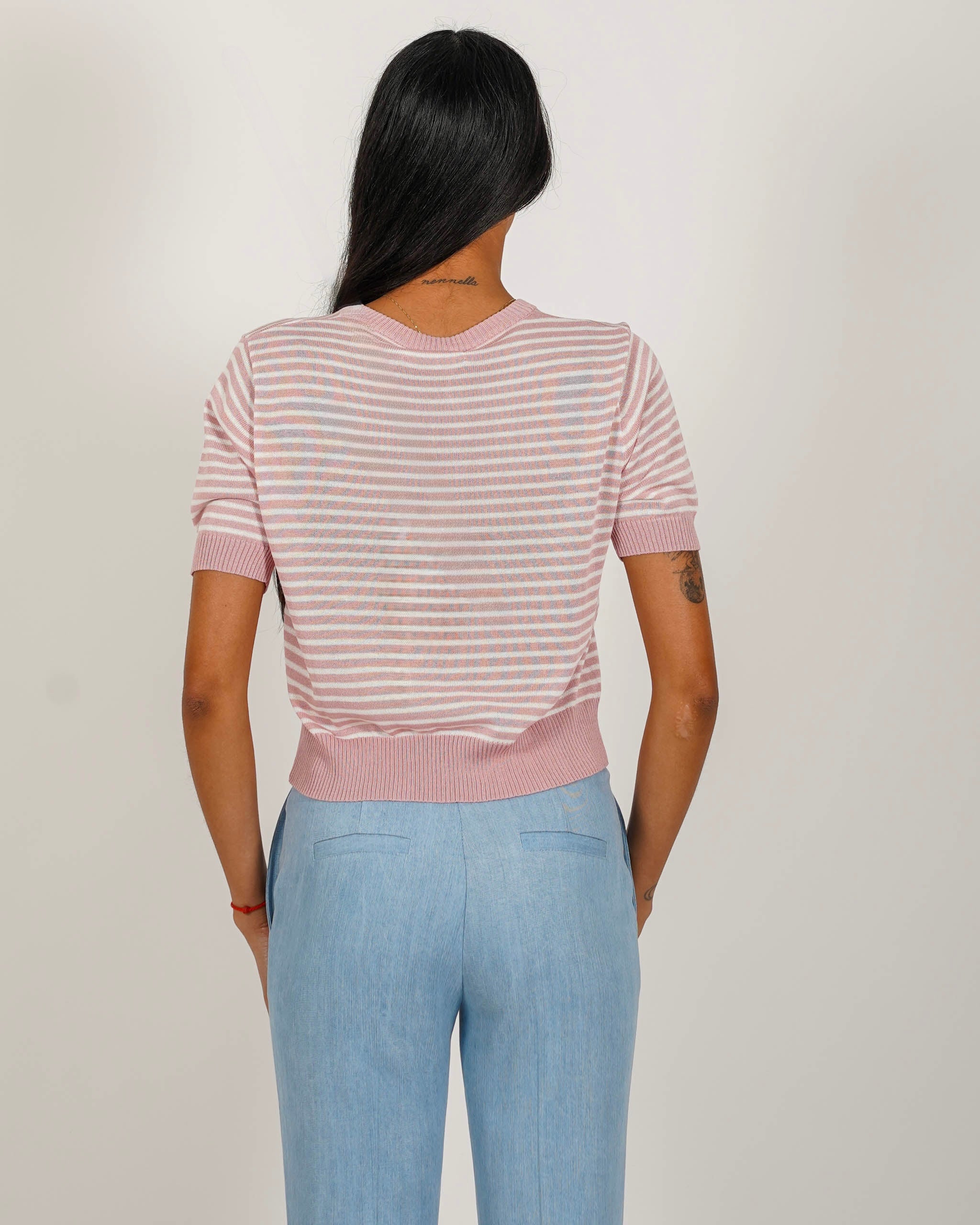 Maglia girocollo a righe in mano viscosa - Fidelia