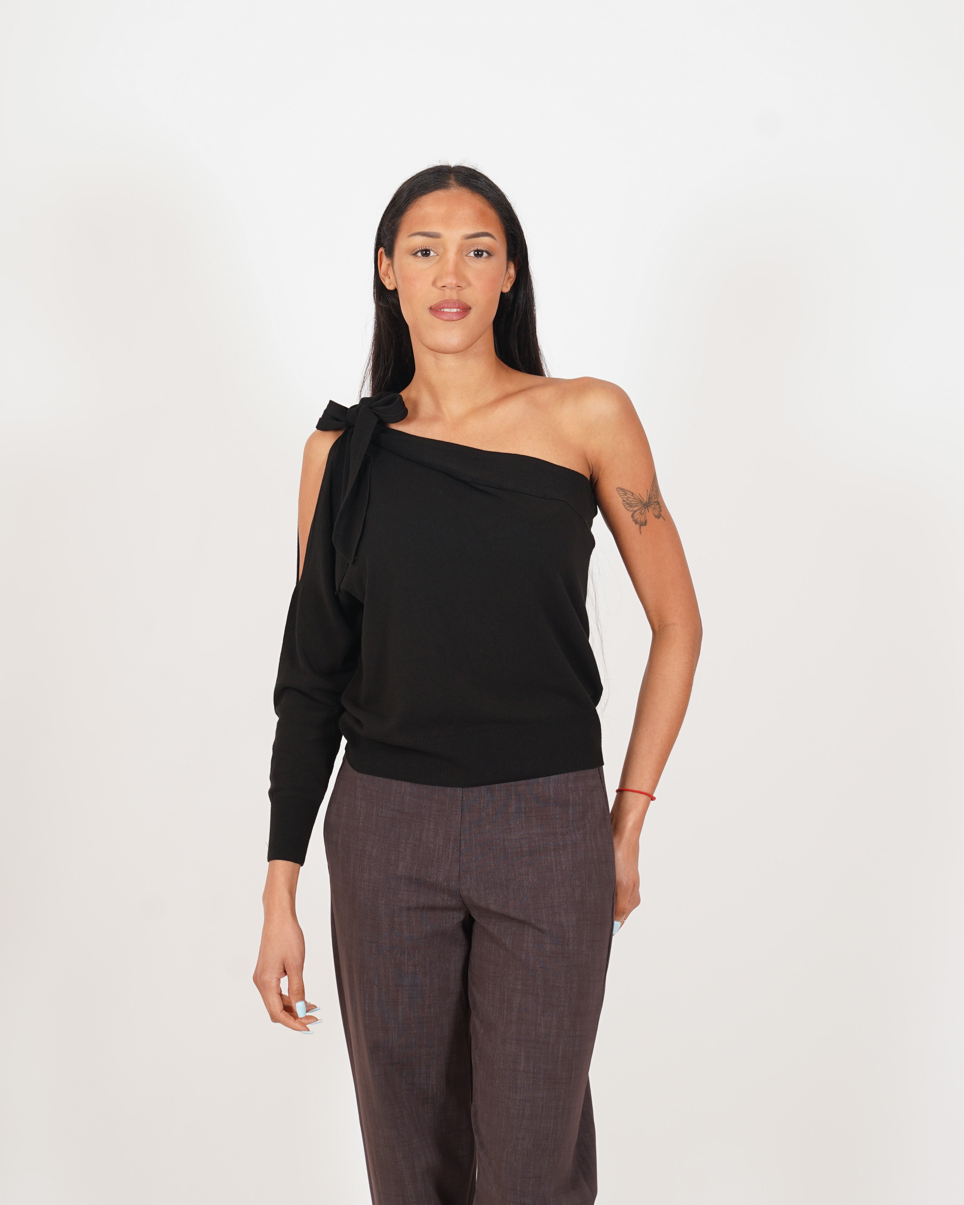 Maglia monospalla con fiocco in mano viscosa - Medarda