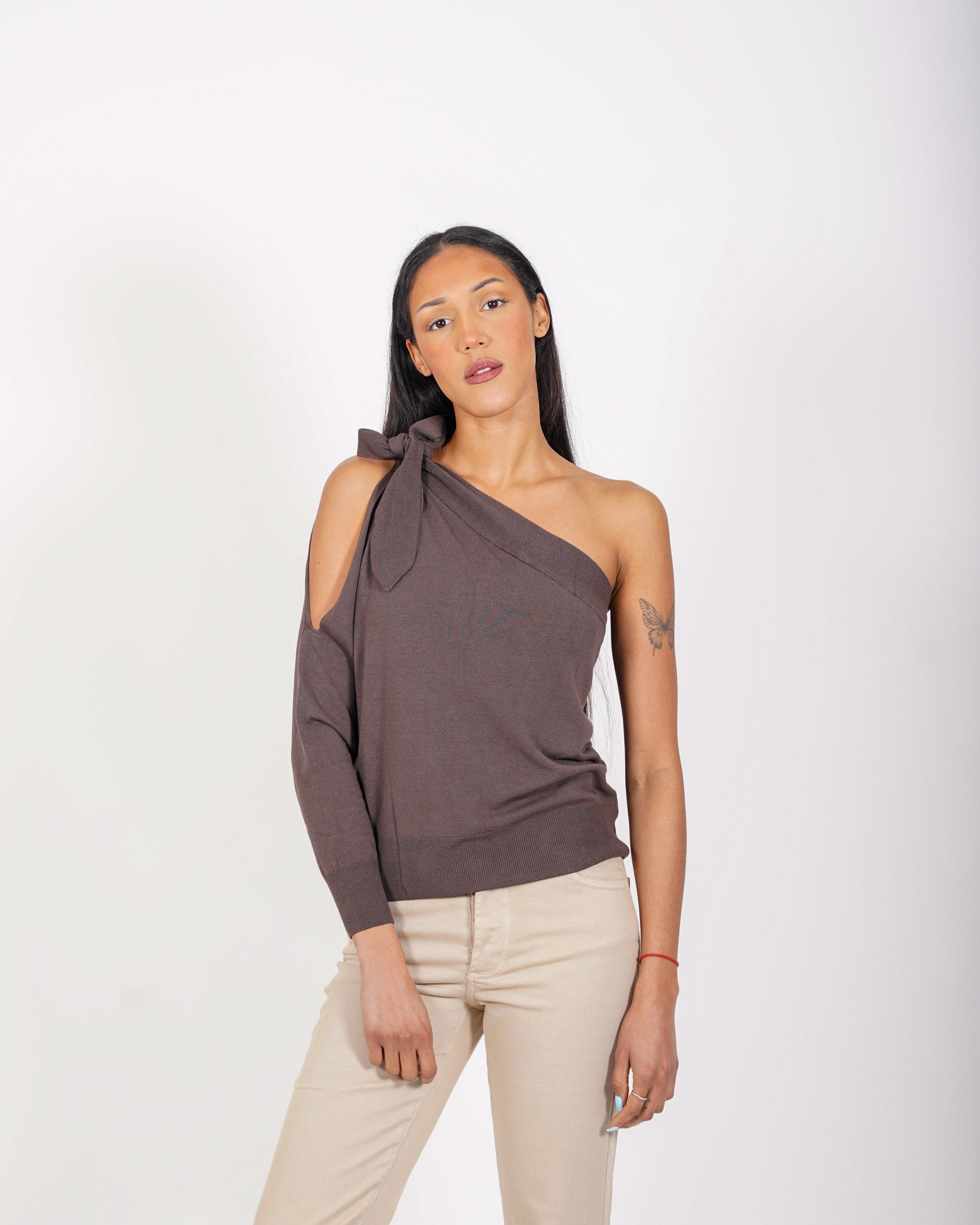 Maglia monospalla con fiocco in mano viscosa - Medarda