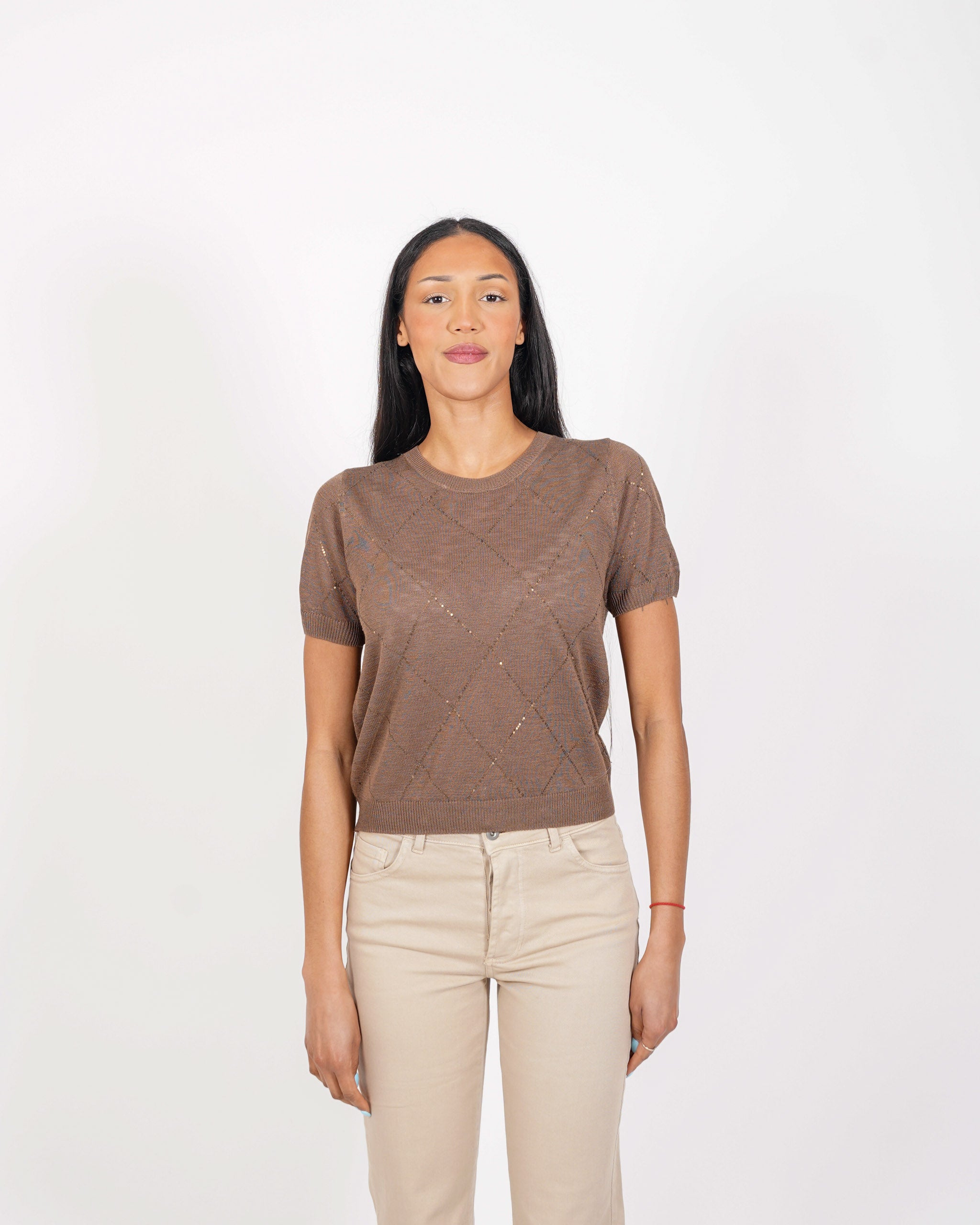 Maglia girocollo con losanghe in micropaillettes - Melezia