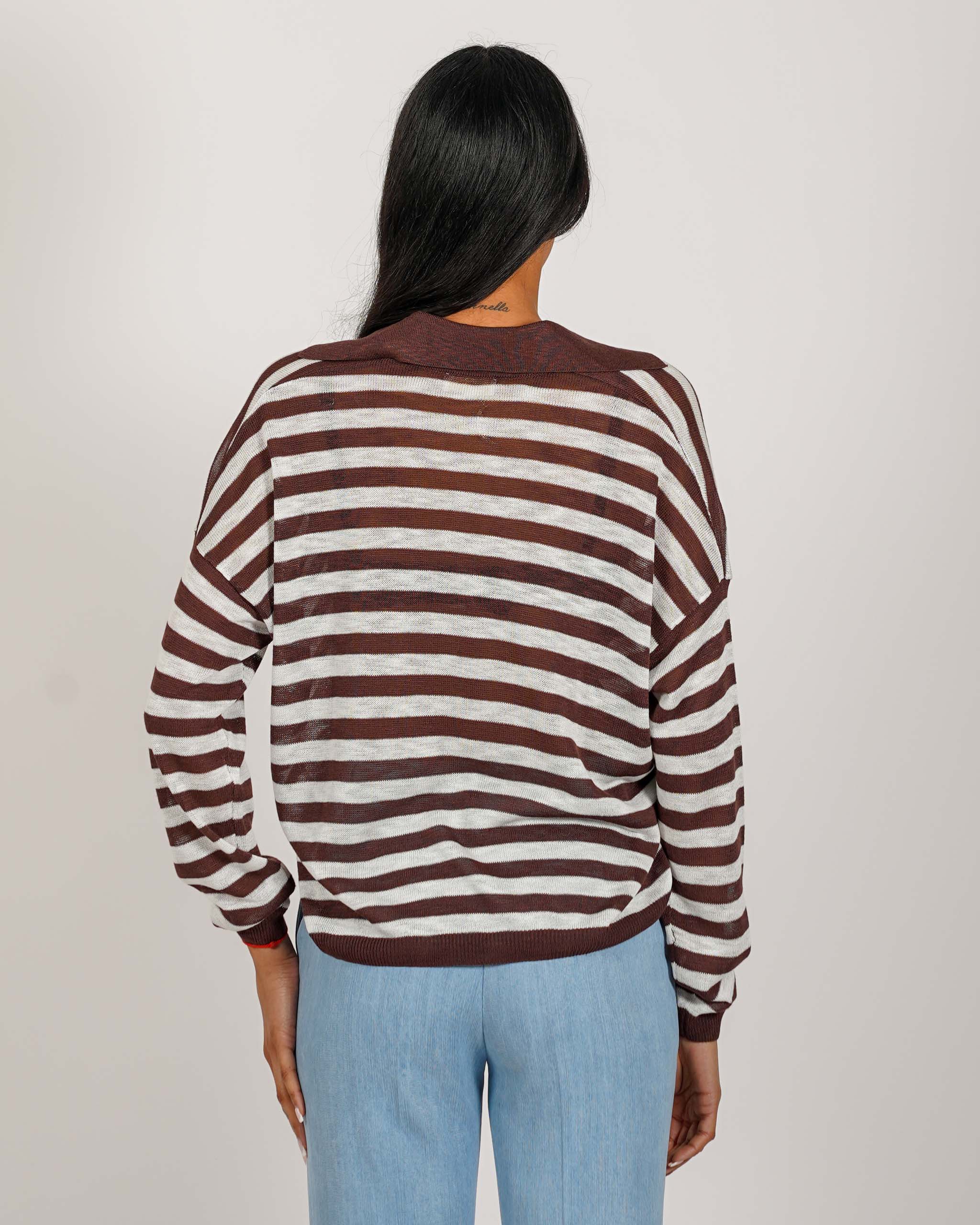 Polo rigata manica lunga in filo di viscosa - Mistica