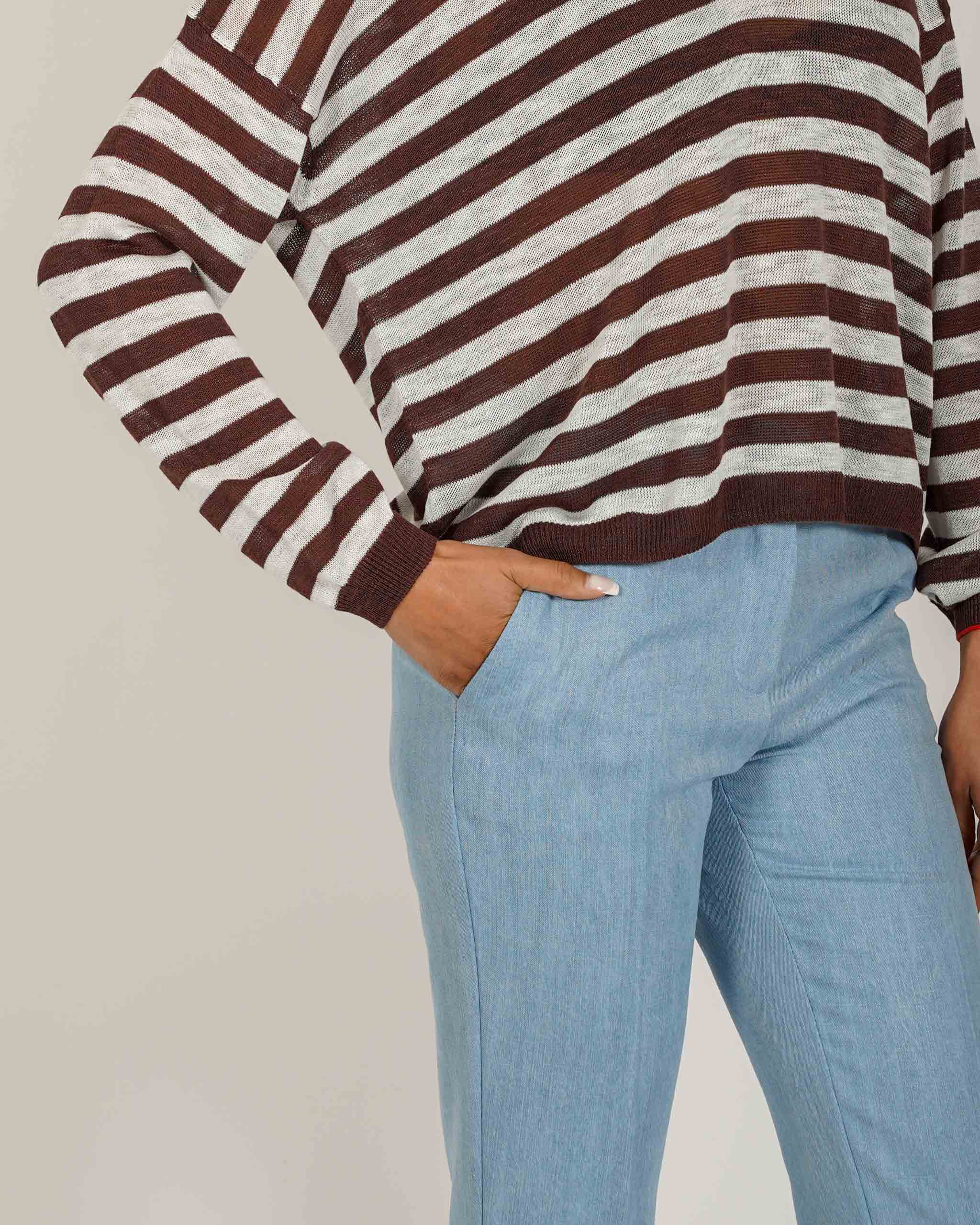 Polo rigata manica lunga in filo di viscosa - Mistica