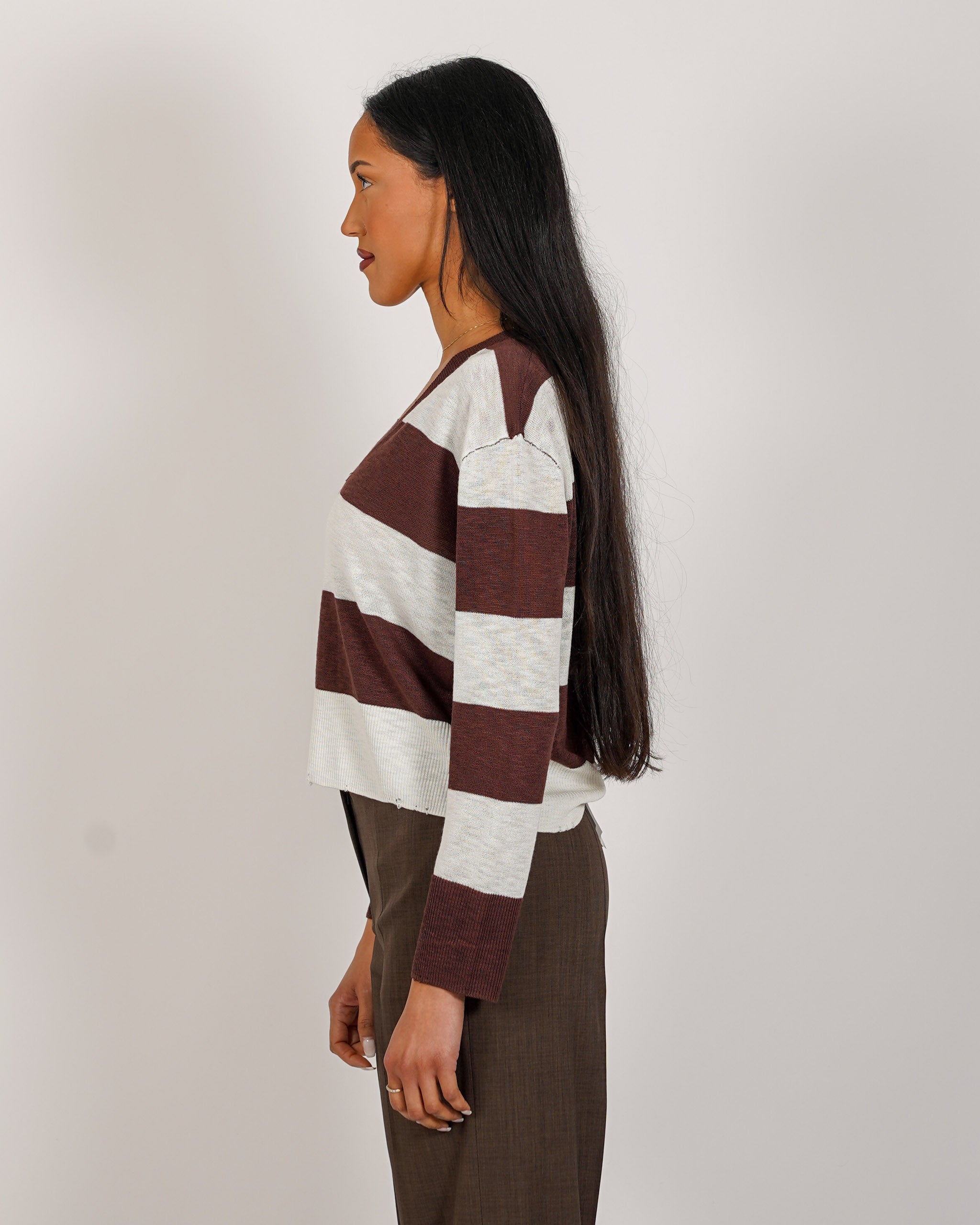 Maglia a righe scollo in filo di viscosa - Zefferina