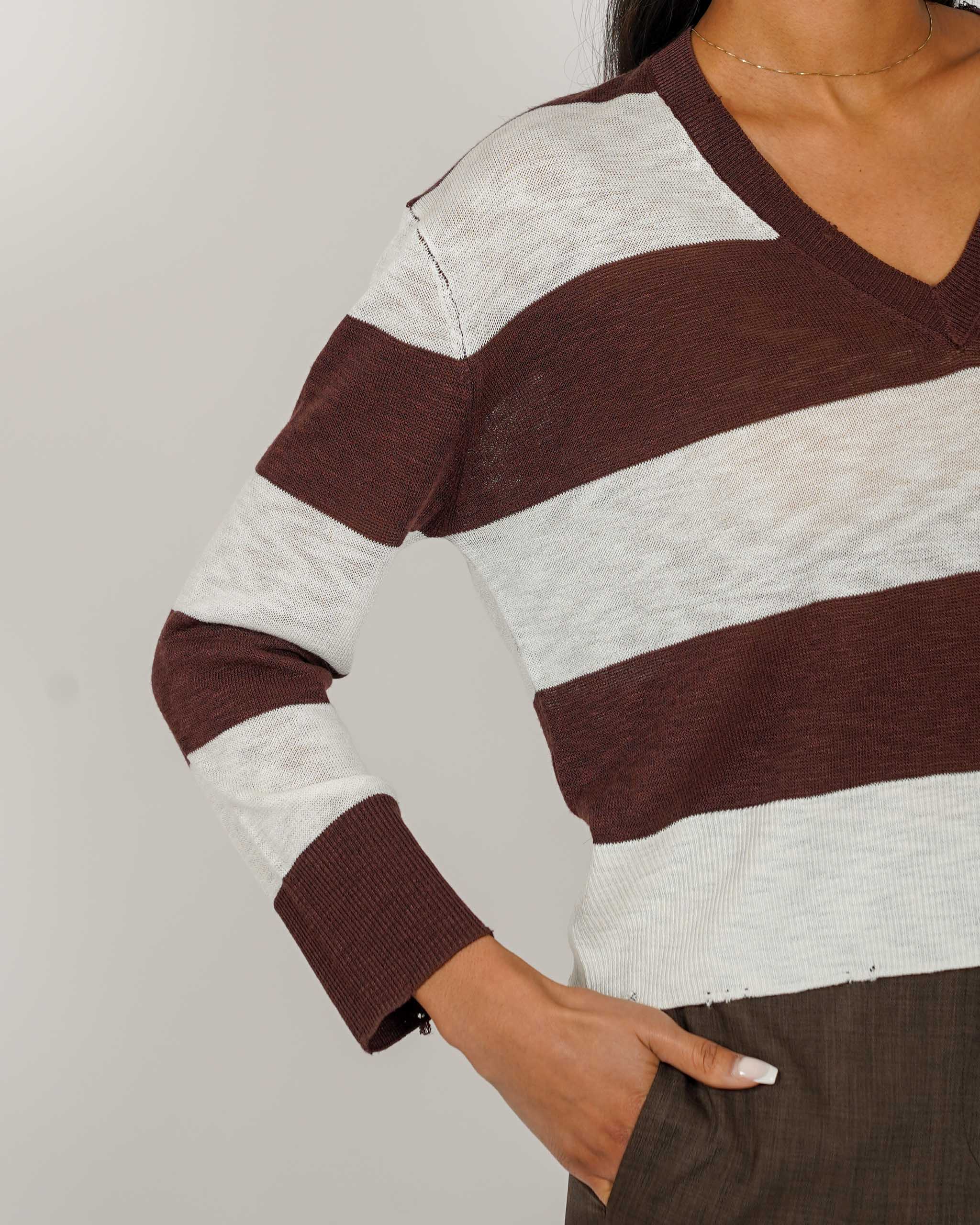 Maglia a righe scollo in filo di viscosa - Zefferina