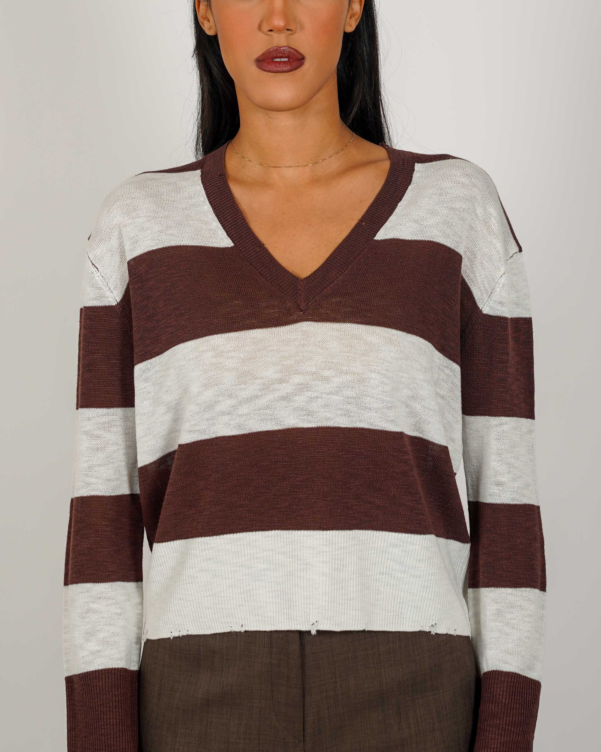 Maglia a righe scollo in filo di viscosa - Zefferina
