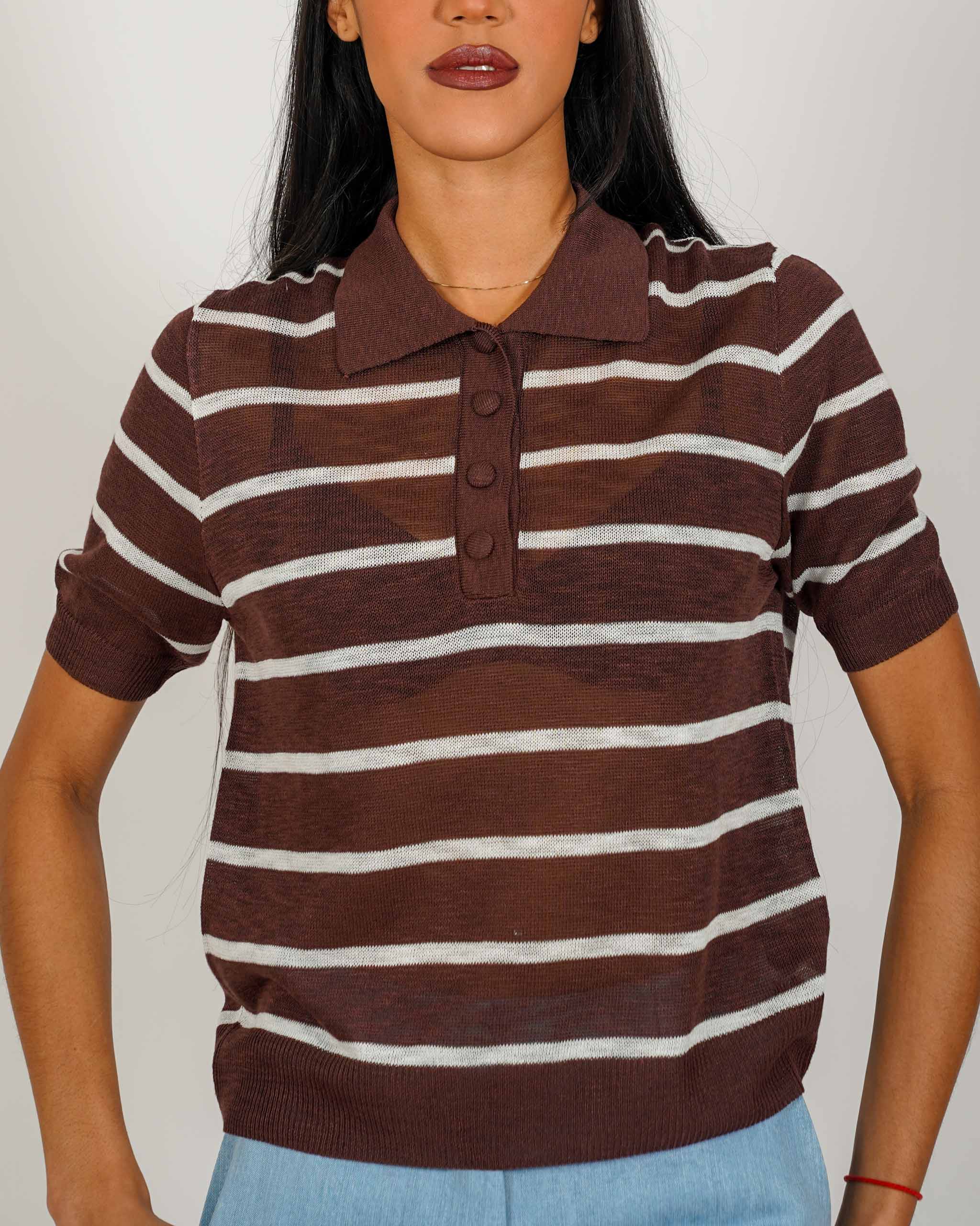 Polo rigata mezza manica in filo di viscosa - Zelida